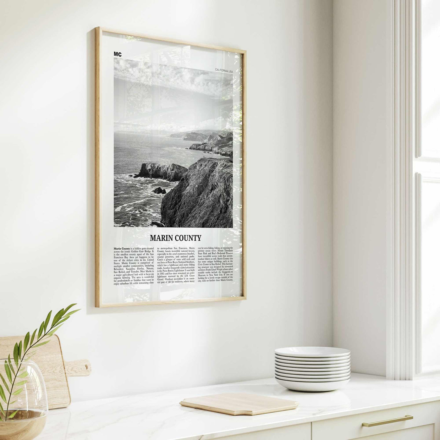 Marin County Print Black and White, Marin County Wall Art, Marin County Poster, Marin County Photo, California, USA, United States