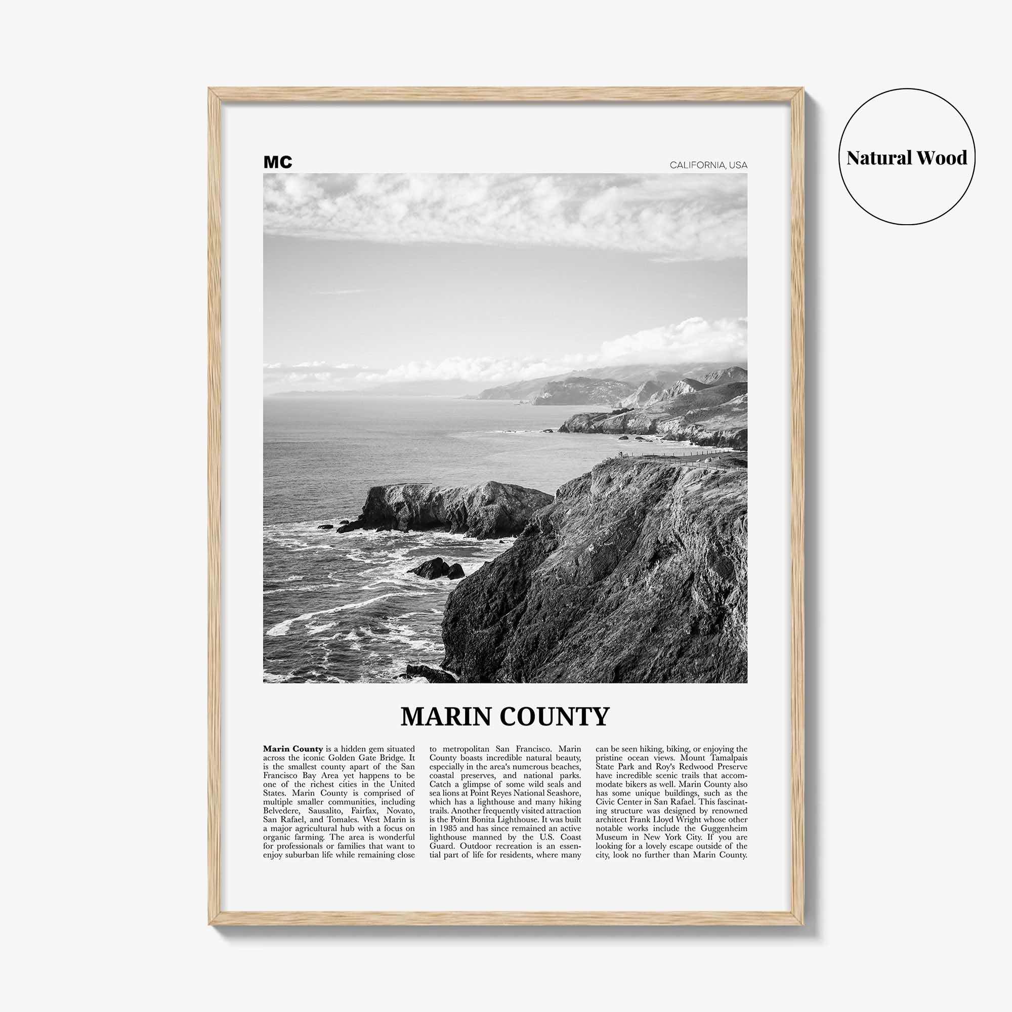 Marin County Print Black and White, Marin County Wall Art, Marin County Poster, Marin County Photo, California, USA, United States