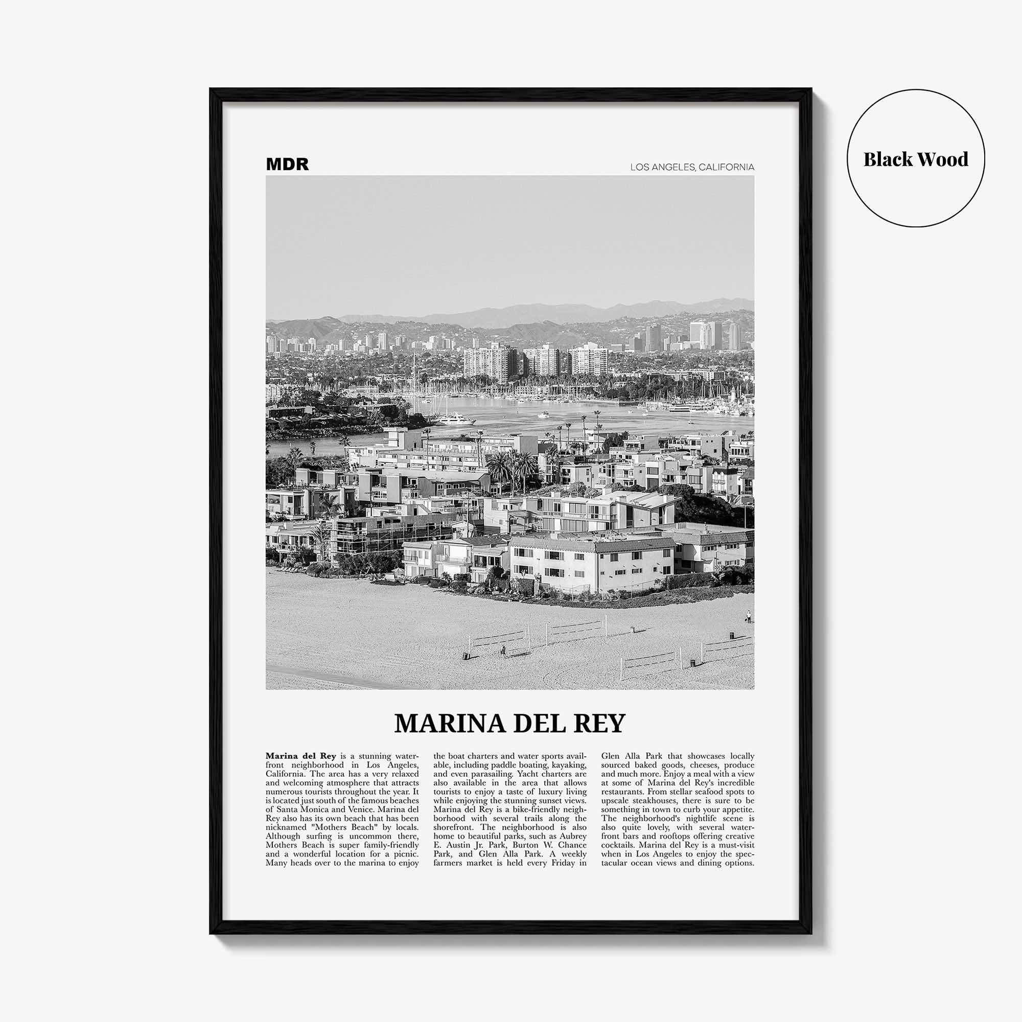 Marina Del Rey Print Black and White, Marina Del Rey Wall Art, Marina Del Rey Poster, Marina Del Rey Photo, California, USA, United States