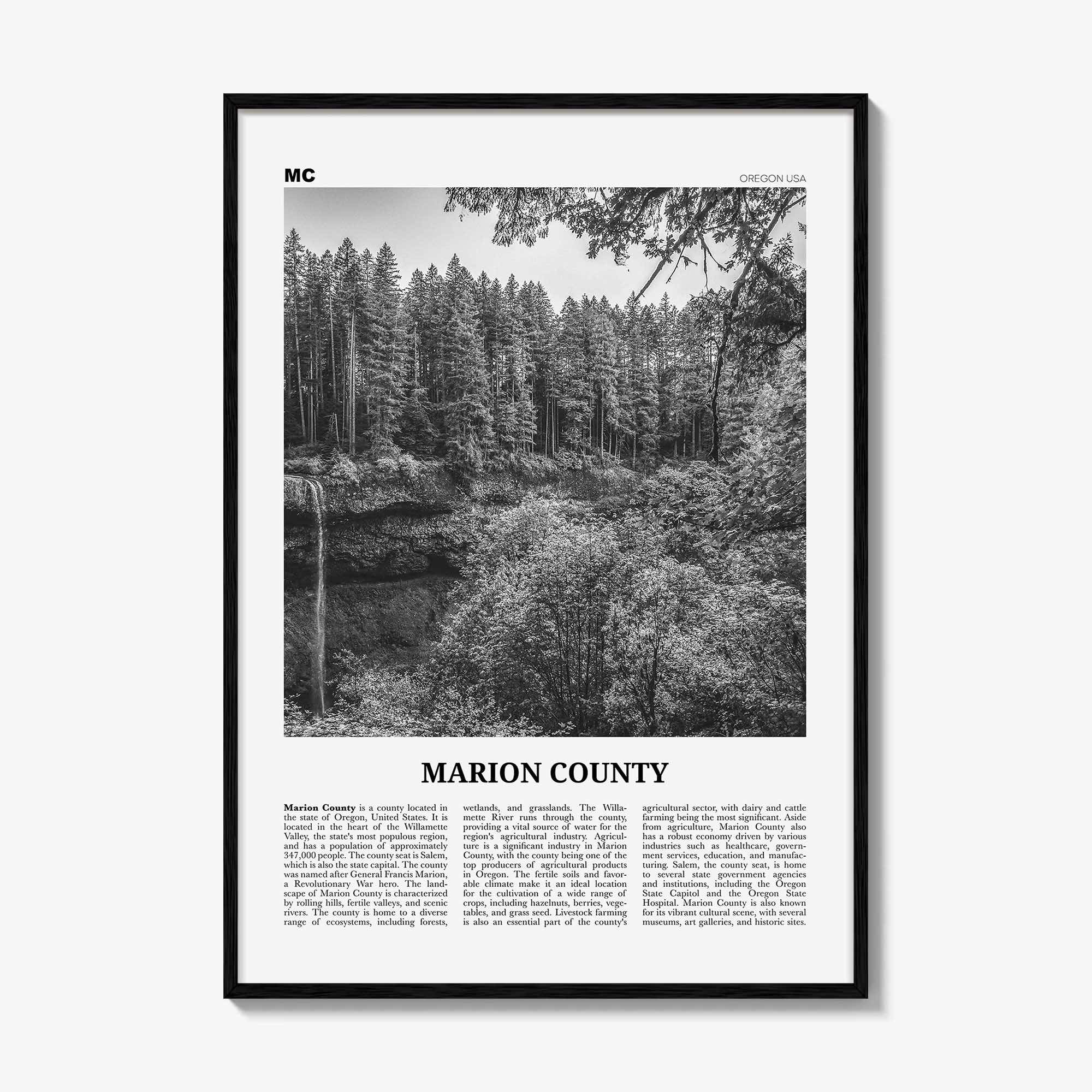 Marion County Print Black and White, Marion County Wall Art, Marion County Poster, Marion Photo, Marion Wall Décor, Marion Map, Indiana, USA