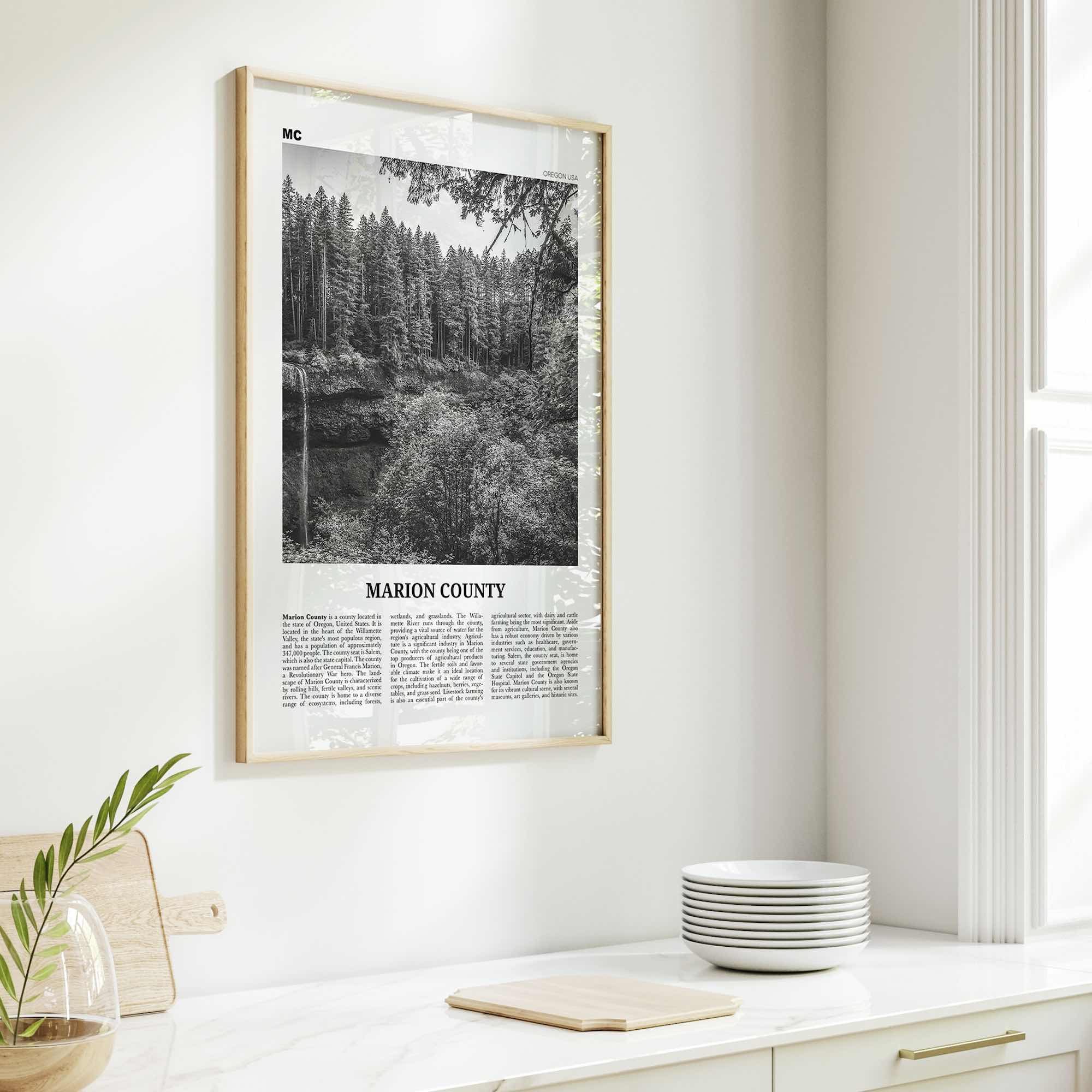 Marion County Print Black and White, Marion County Wall Art, Marion County Poster, Marion Photo, Marion Wall Décor, Marion Map, Indiana, USA