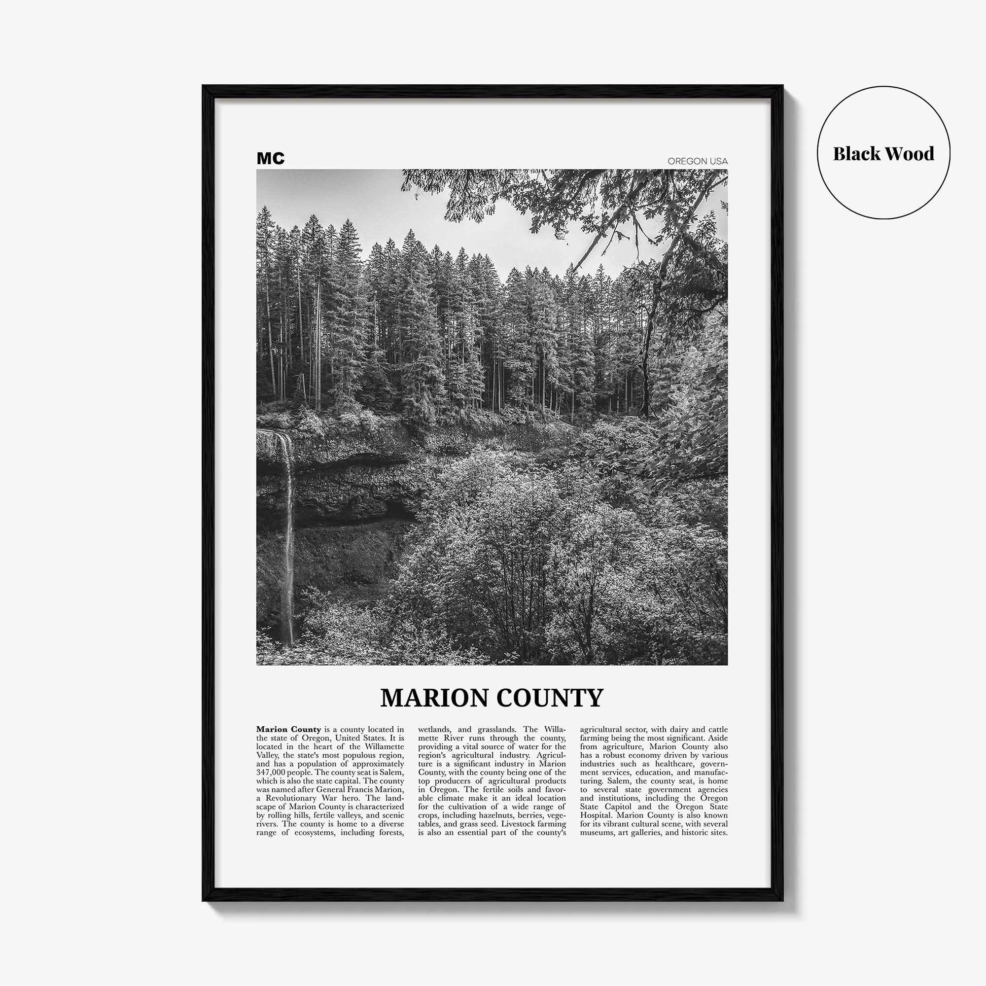 Marion County Print Black and White, Marion County Wall Art, Marion County Poster, Marion Photo, Marion Wall Décor, Marion Map, Indiana, USA