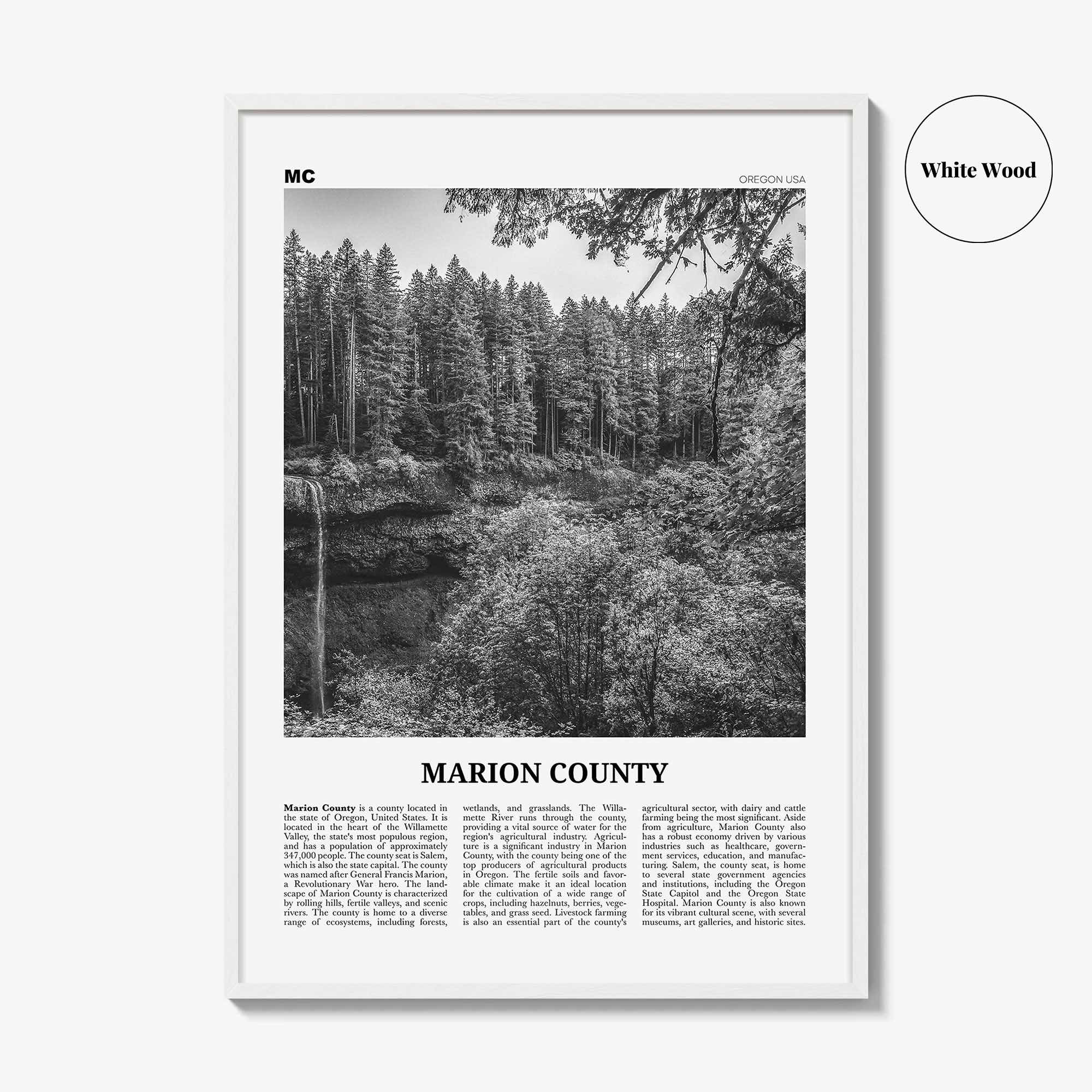 Marion County Print Black and White, Marion County Wall Art, Marion County Poster, Marion Photo, Marion Wall Décor, Marion Map, Indiana, USA