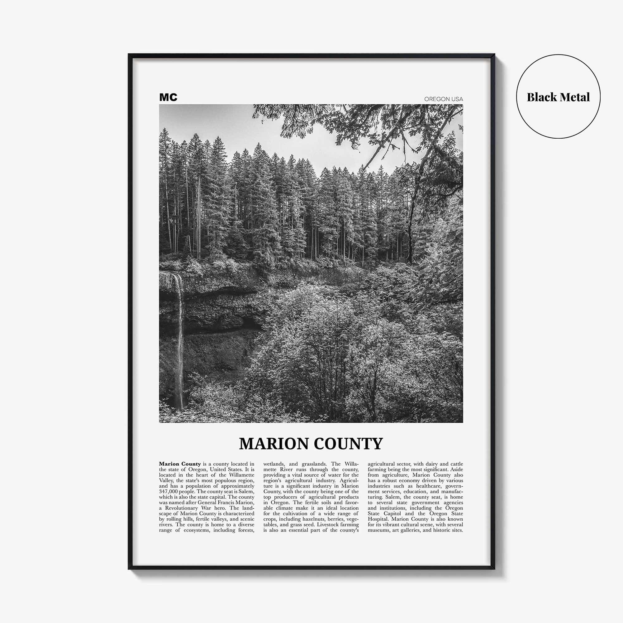 Marion County Print Black and White, Marion County Wall Art, Marion County Poster, Marion Photo, Marion Wall Décor, Marion Map, Indiana, USA