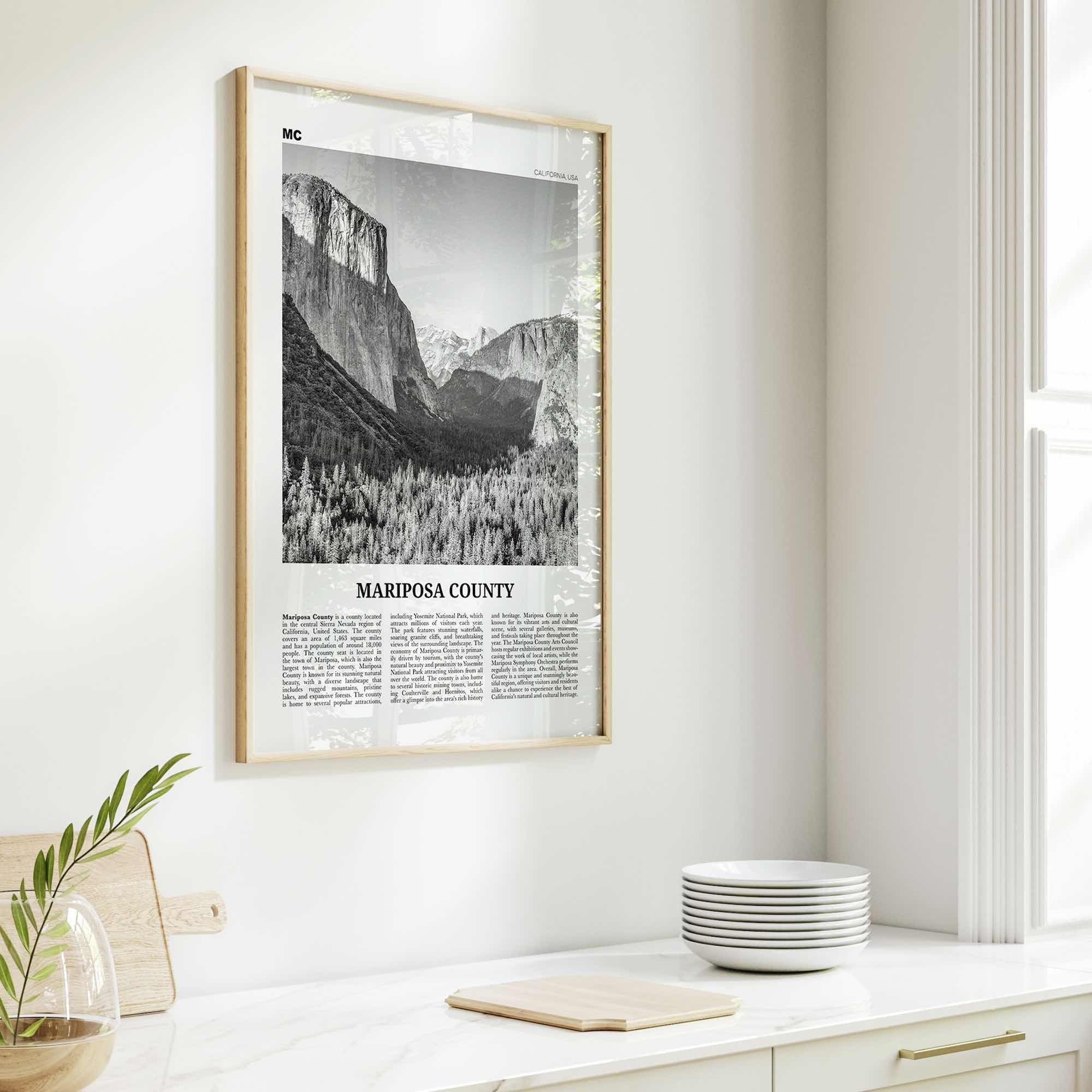 Mariposa County Print Black and White, Mariposa County Wall Art, Mariposa County Poster, Mariposa Photo, Mariposa Wall Décor, Mariposa Map
