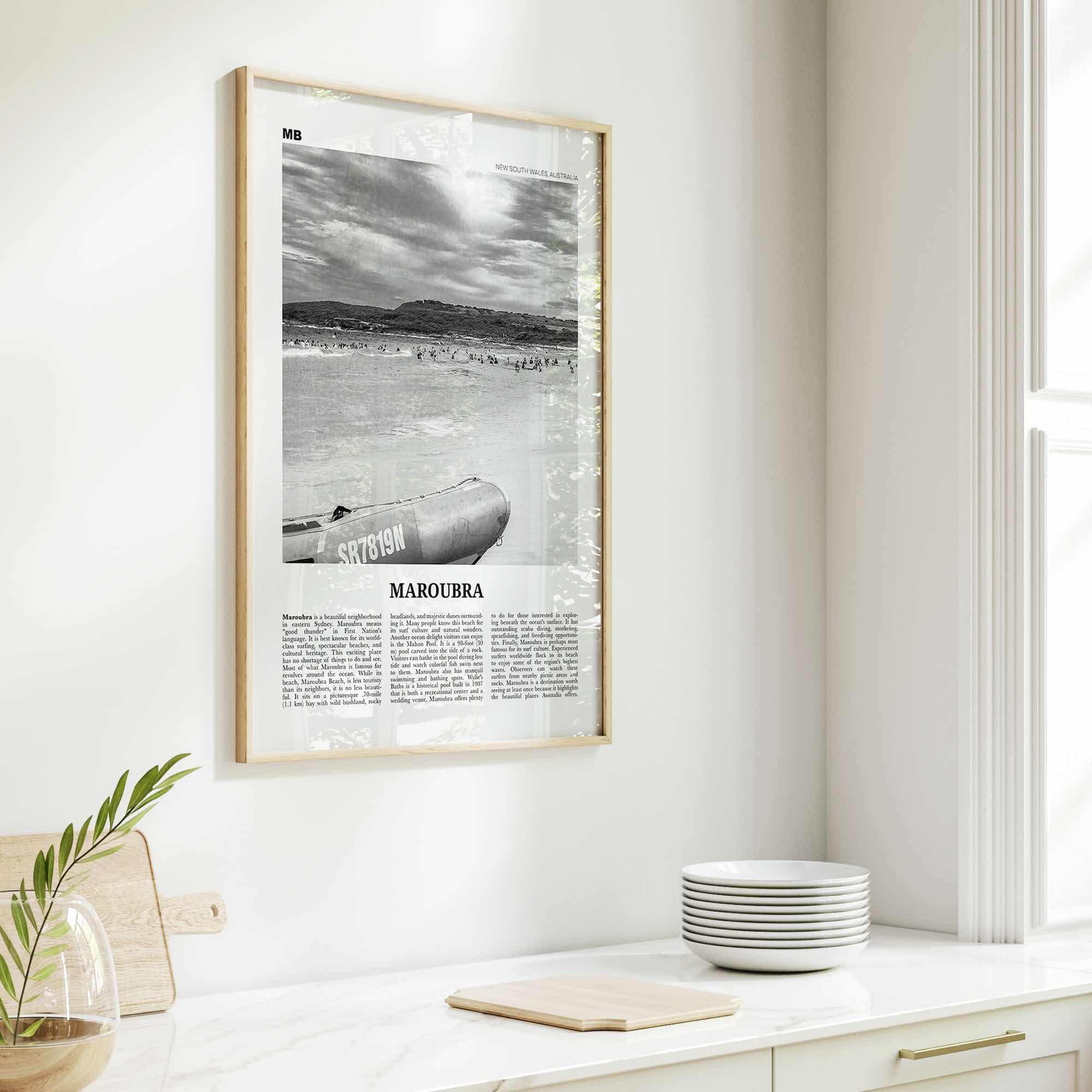 Maroubra Print Black and White, Maroubra Wall Art, Maroubra Poster, Maroubra Photo, Maroubra Map, Maroubra Decor, New South Wales, Australia
