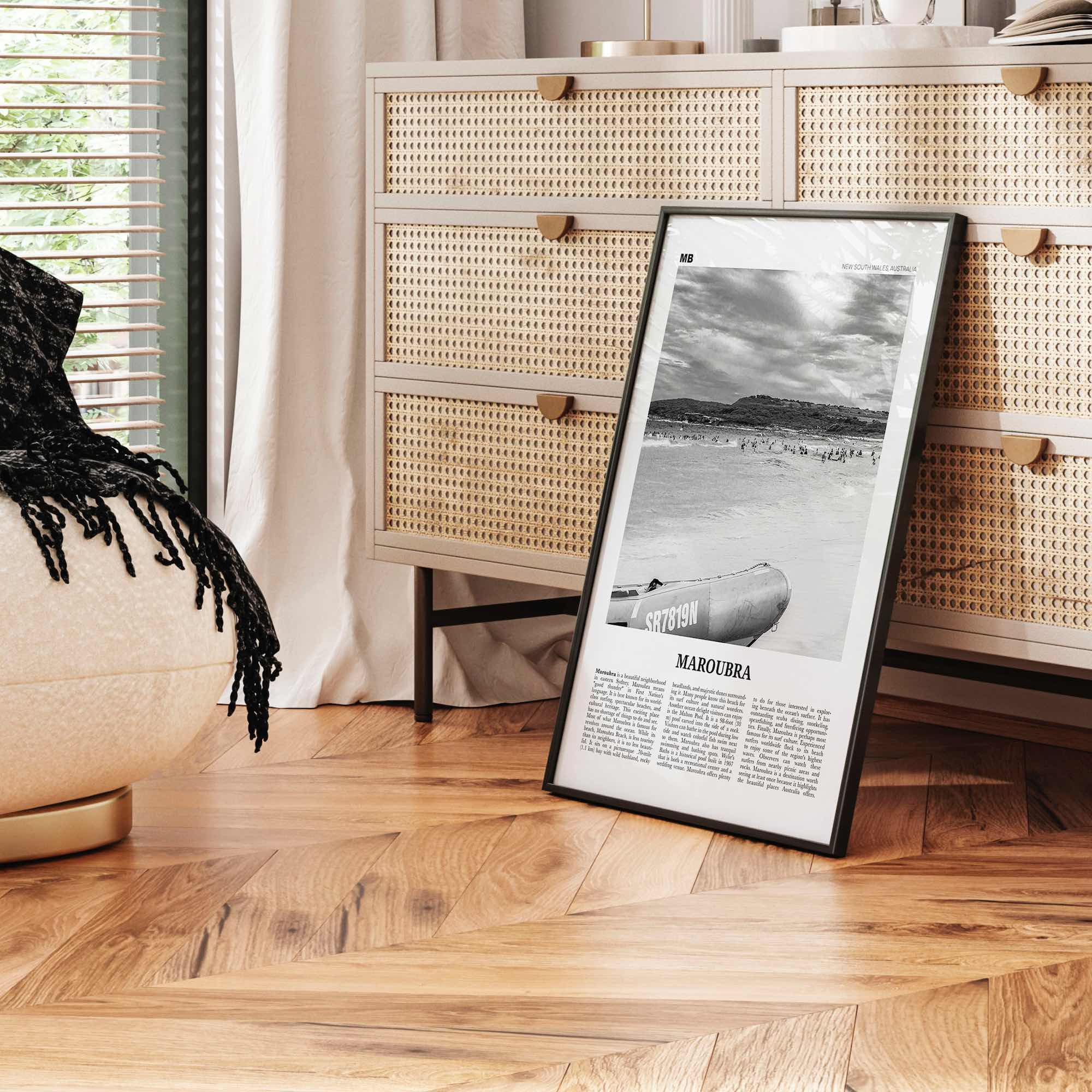 Maroubra Print Black and White, Maroubra Wall Art, Maroubra Poster, Maroubra Photo, Maroubra Map, Maroubra Decor, New South Wales, Australia