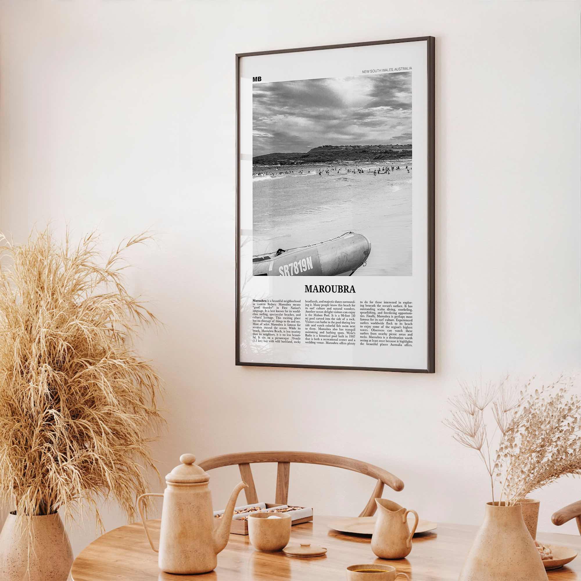 Maroubra Print Black and White, Maroubra Wall Art, Maroubra Poster, Maroubra Photo, Maroubra Map, Maroubra Decor, New South Wales, Australia