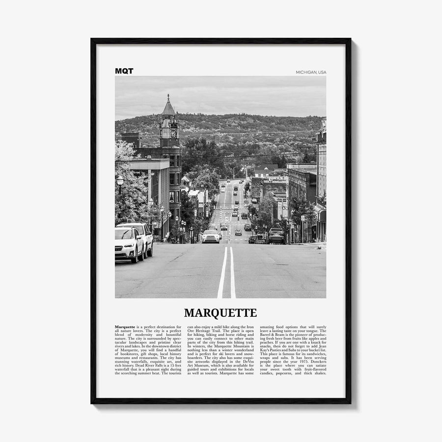 Marquette Print Black and White, Marquette Wall Art, Marquette Poster, Marquette Photo, Marquette Wall Décor, Michigan, USA, United States