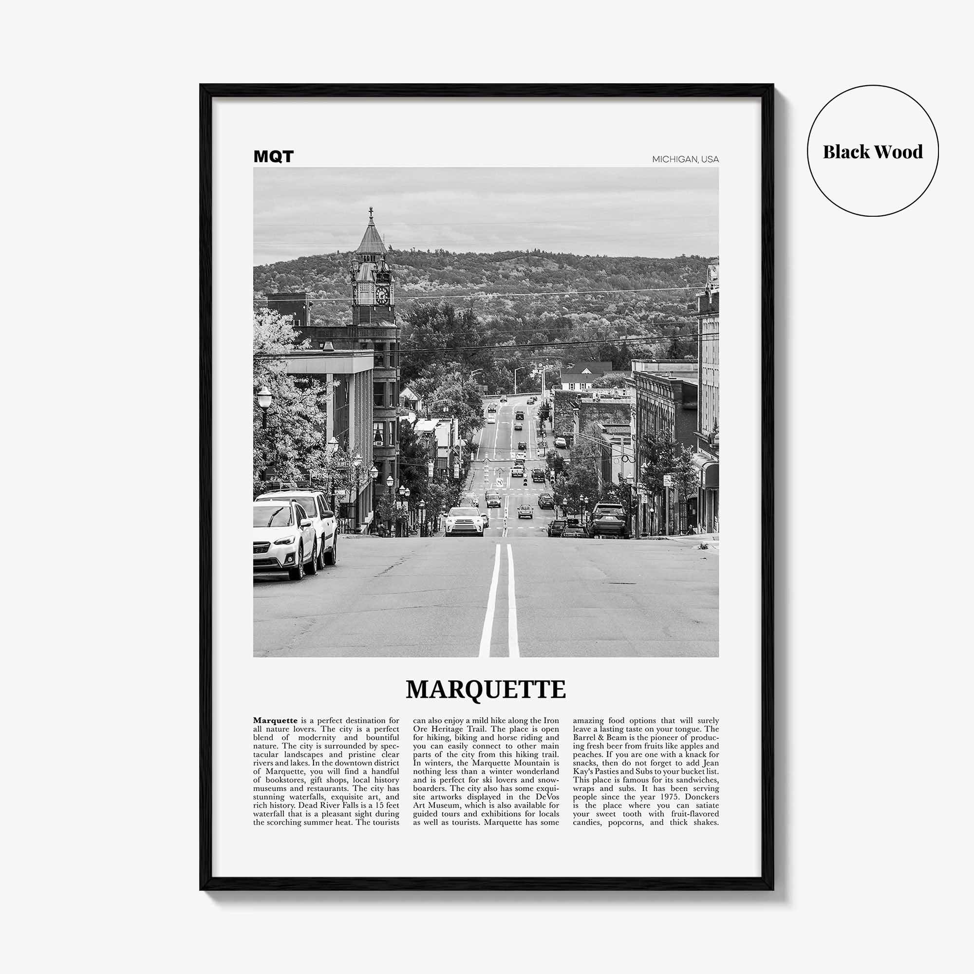 Marquette Print Black and White, Marquette Wall Art, Marquette Poster, Marquette Photo, Marquette Wall Décor, Michigan, USA, United States