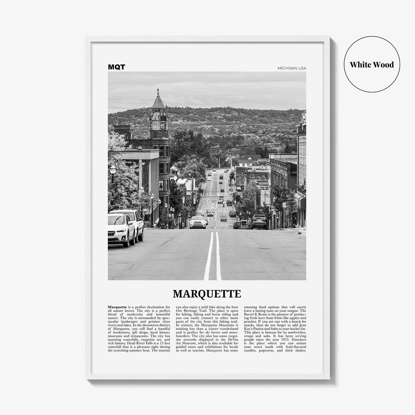 Marquette Print Black and White, Marquette Wall Art, Marquette Poster, Marquette Photo, Marquette Wall Décor, Michigan, USA, United States