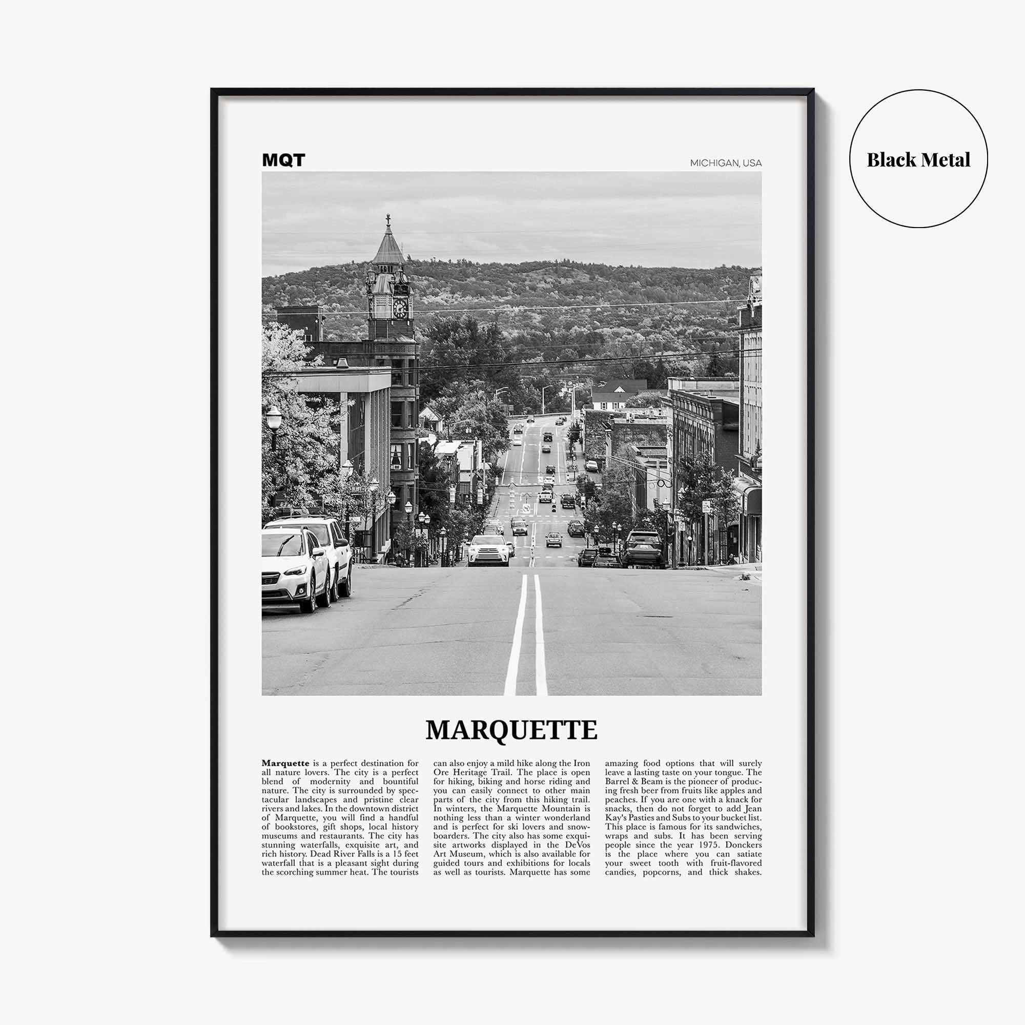 Marquette Print Black and White, Marquette Wall Art, Marquette Poster, Marquette Photo, Marquette Wall Décor, Michigan, USA, United States