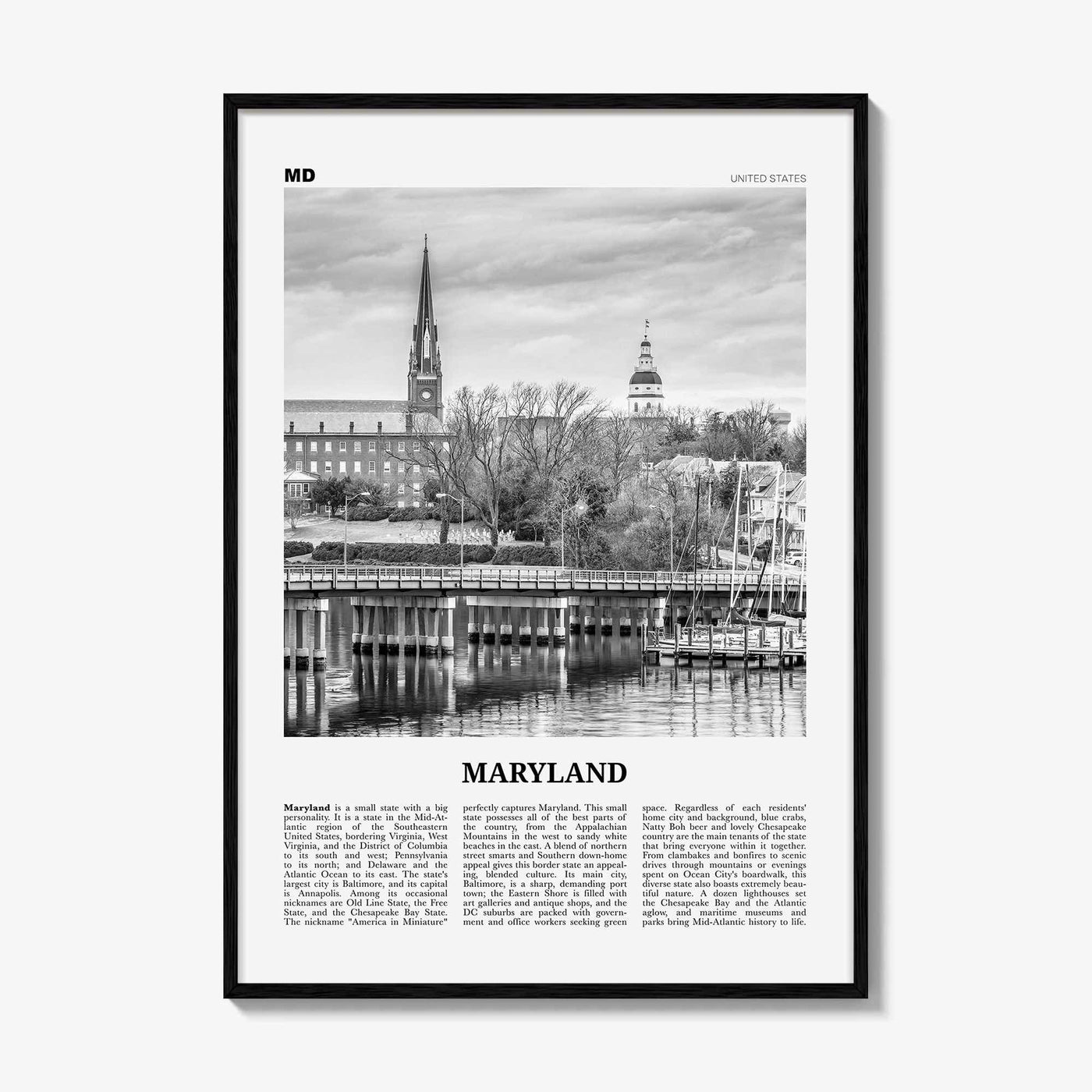 Maryland Print Black and White No 1, Maryland Wall Art, Maryland Poster, Maryland Photo, Maryland Wall Decor, USA, United States