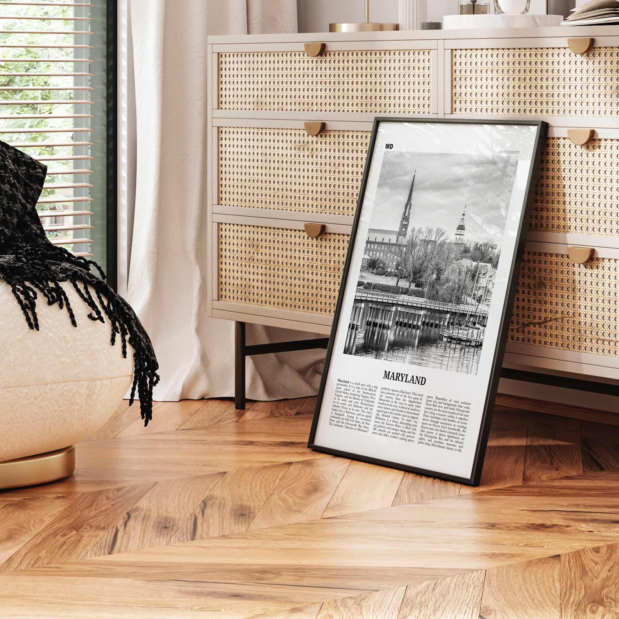 Maryland Print Black and White No 1, Maryland Wall Art, Maryland Poster, Maryland Photo, Maryland Wall Decor, USA, United States