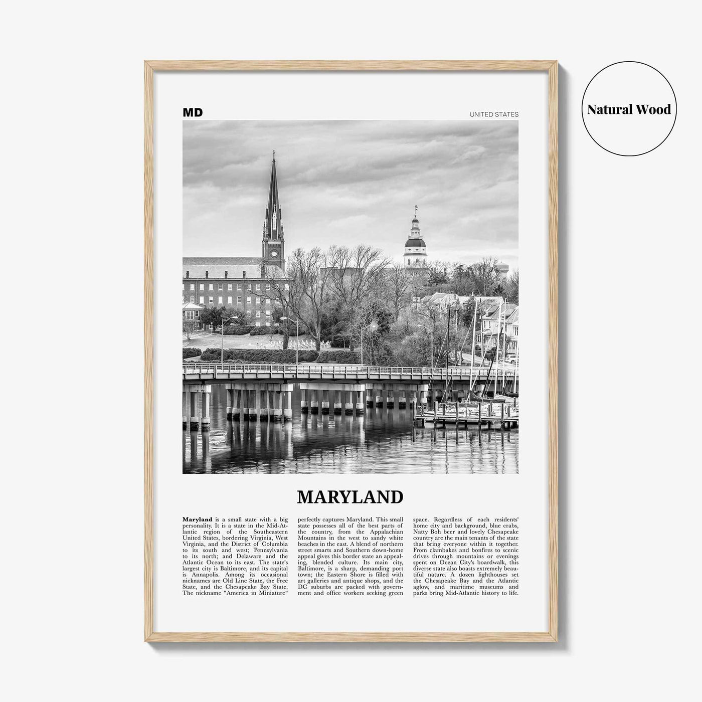 Maryland Print Black and White No 1, Maryland Wall Art, Maryland Poster, Maryland Photo, Maryland Wall Decor, USA, United States