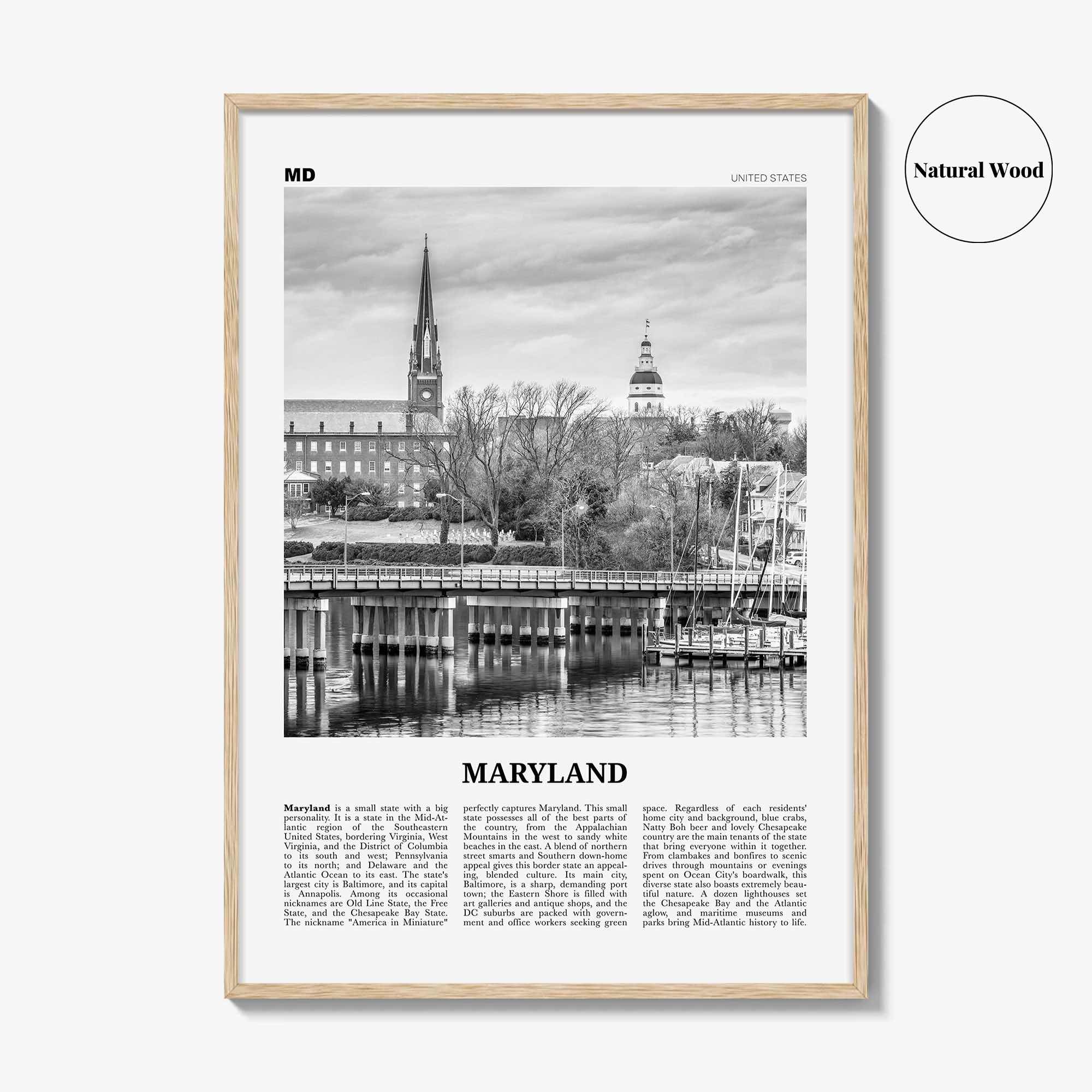 Maryland Print Black and White No 1, Maryland Wall Art, Maryland Poster, Maryland Photo, Maryland Wall Decor, USA, United States