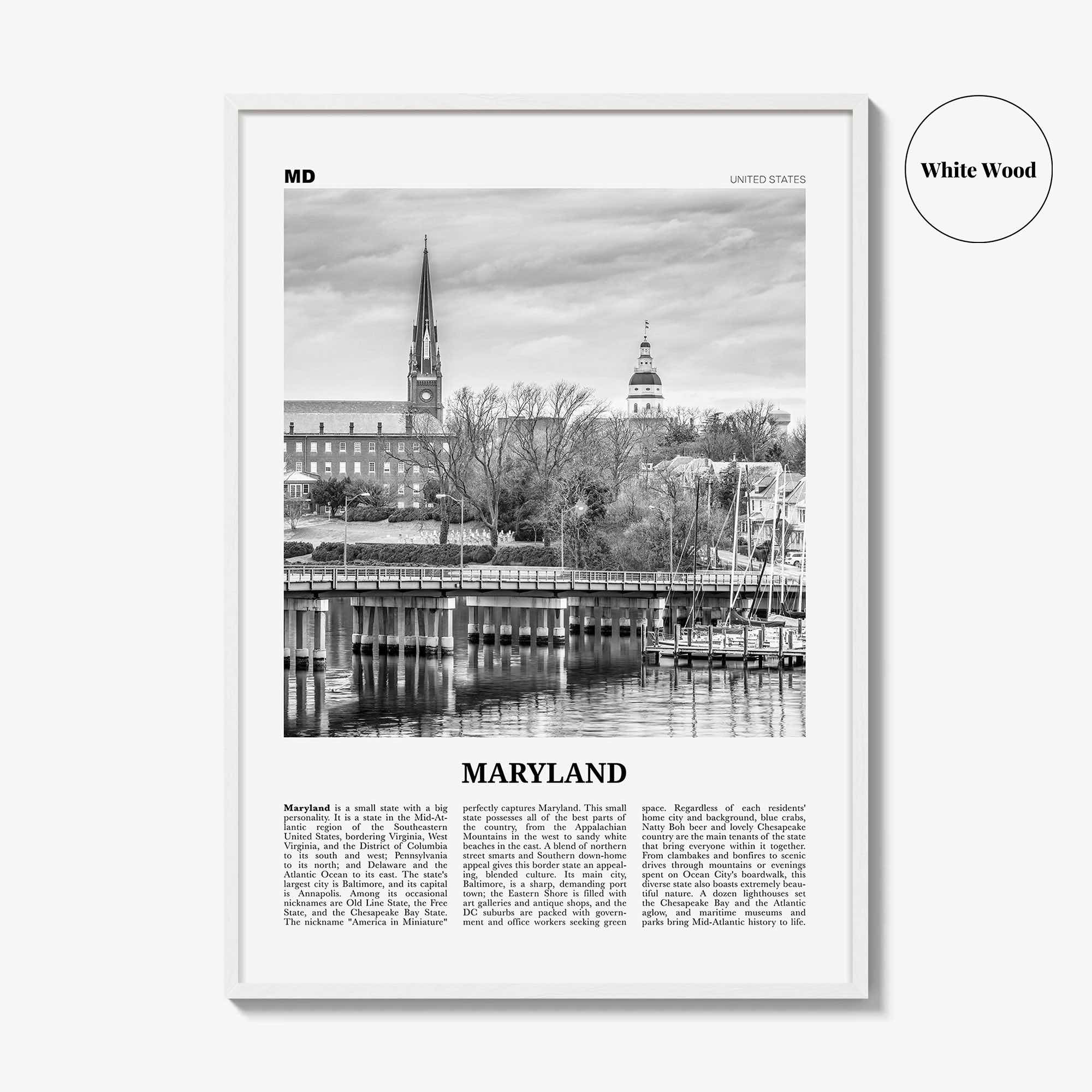 Maryland Print Black and White No 1, Maryland Wall Art, Maryland Poster, Maryland Photo, Maryland Wall Decor, USA, United States