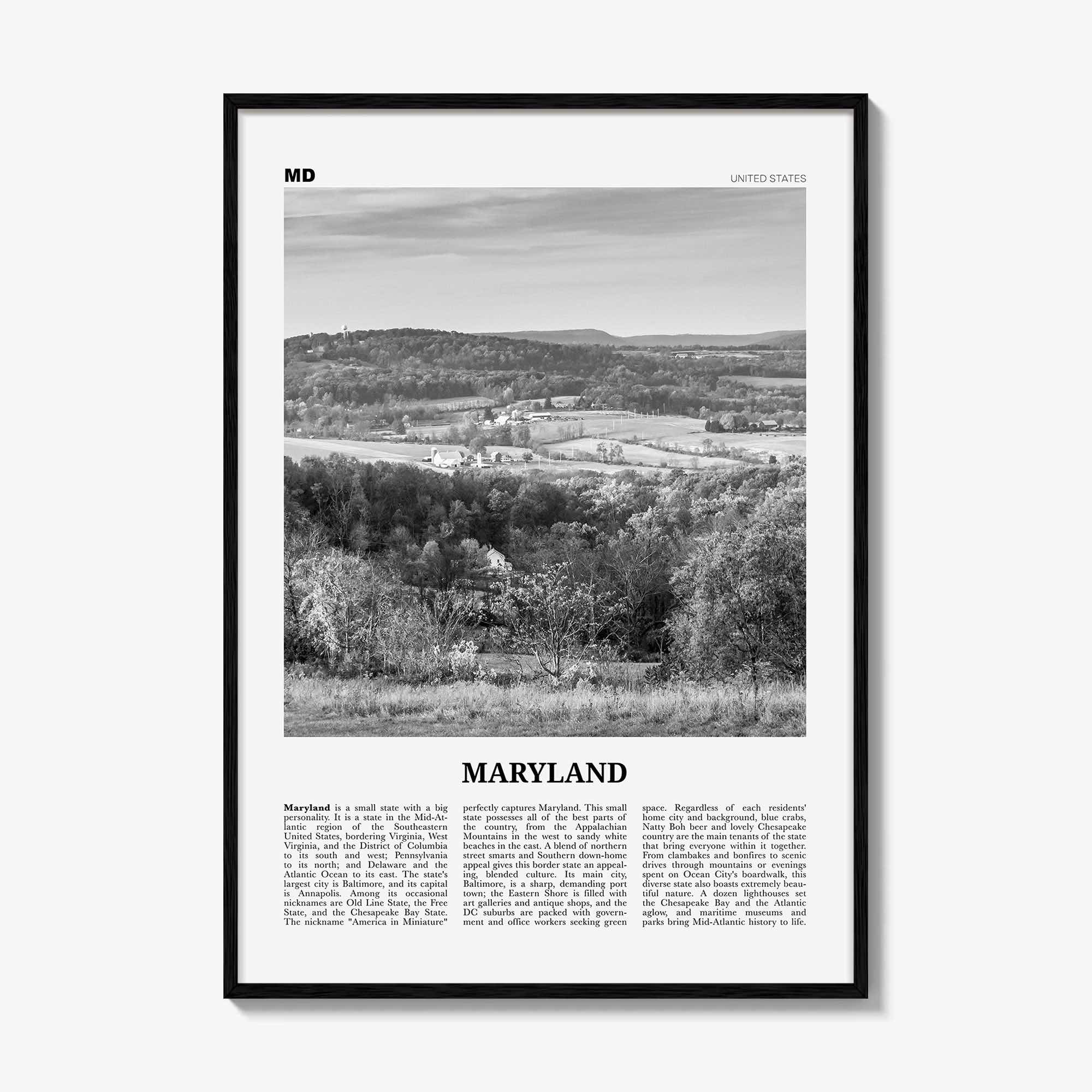 Maryland Print Black and White No 2, Maryland Wall Art, Maryland Poster, Maryland Photo, Maryland Wall Décor, Maryland Map
