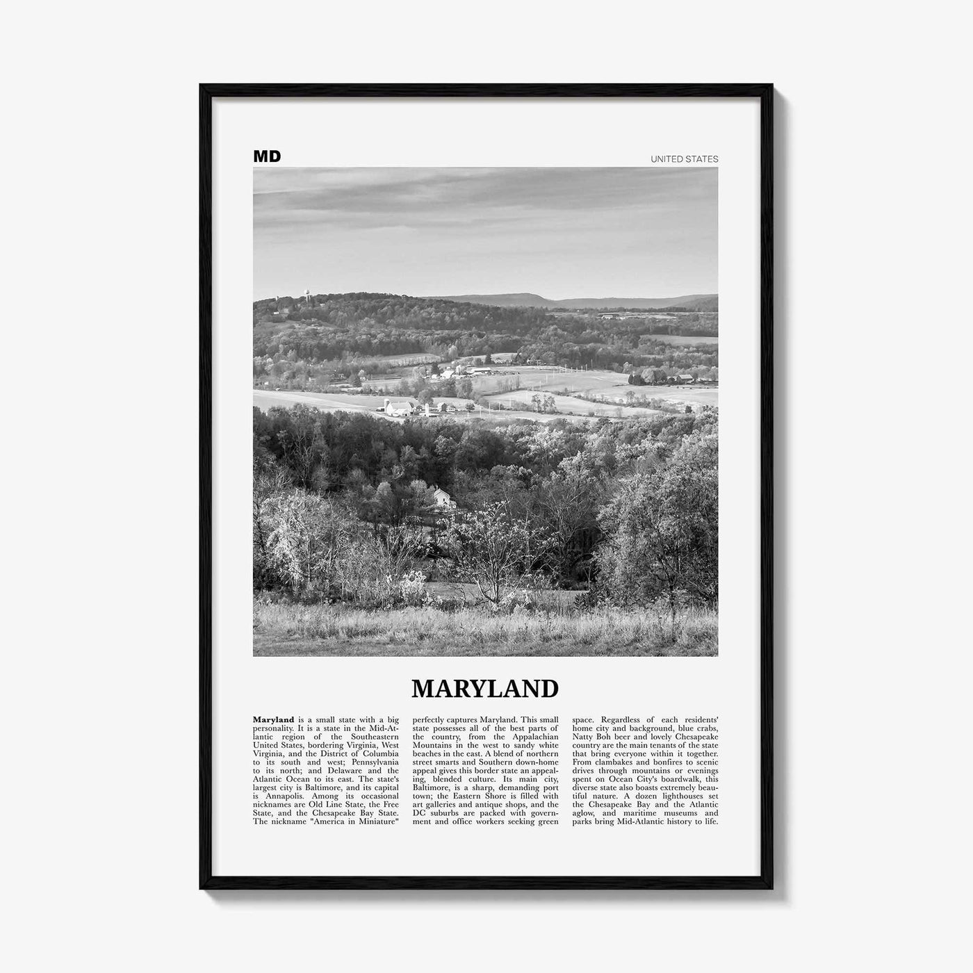 Maryland Print Black and White No 2, Maryland Wall Art, Maryland Poster, Maryland Photo, Maryland Wall Décor, Maryland Map