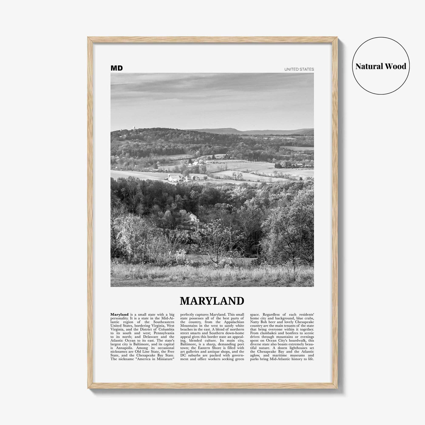 Maryland Print Black and White No 2, Maryland Wall Art, Maryland Poster, Maryland Photo, Maryland Wall Décor, Maryland Map