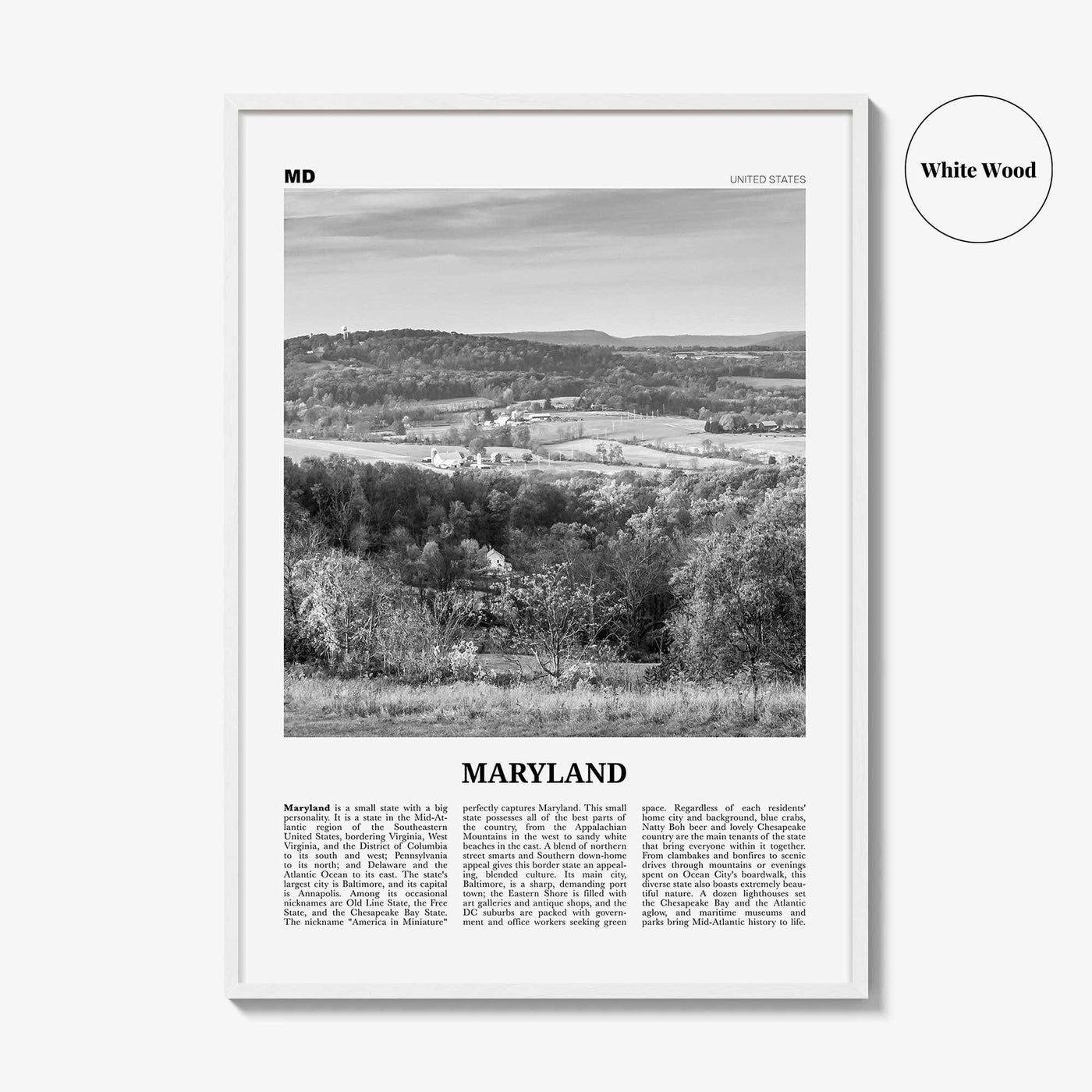 Maryland Print Black and White No 2, Maryland Wall Art, Maryland Poster, Maryland Photo, Maryland Wall Décor, Maryland Map