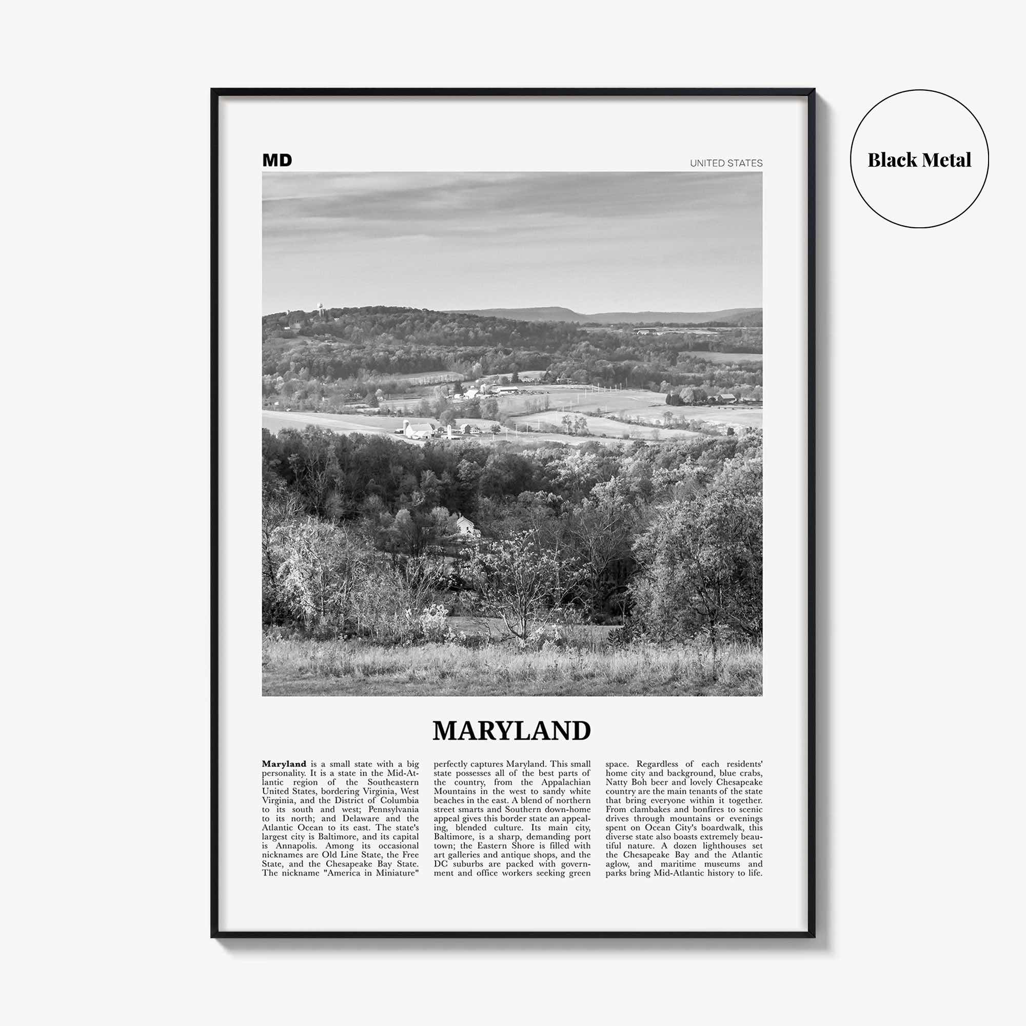 Maryland Print Black and White No 2, Maryland Wall Art, Maryland Poster, Maryland Photo, Maryland Wall Décor, Maryland Map
