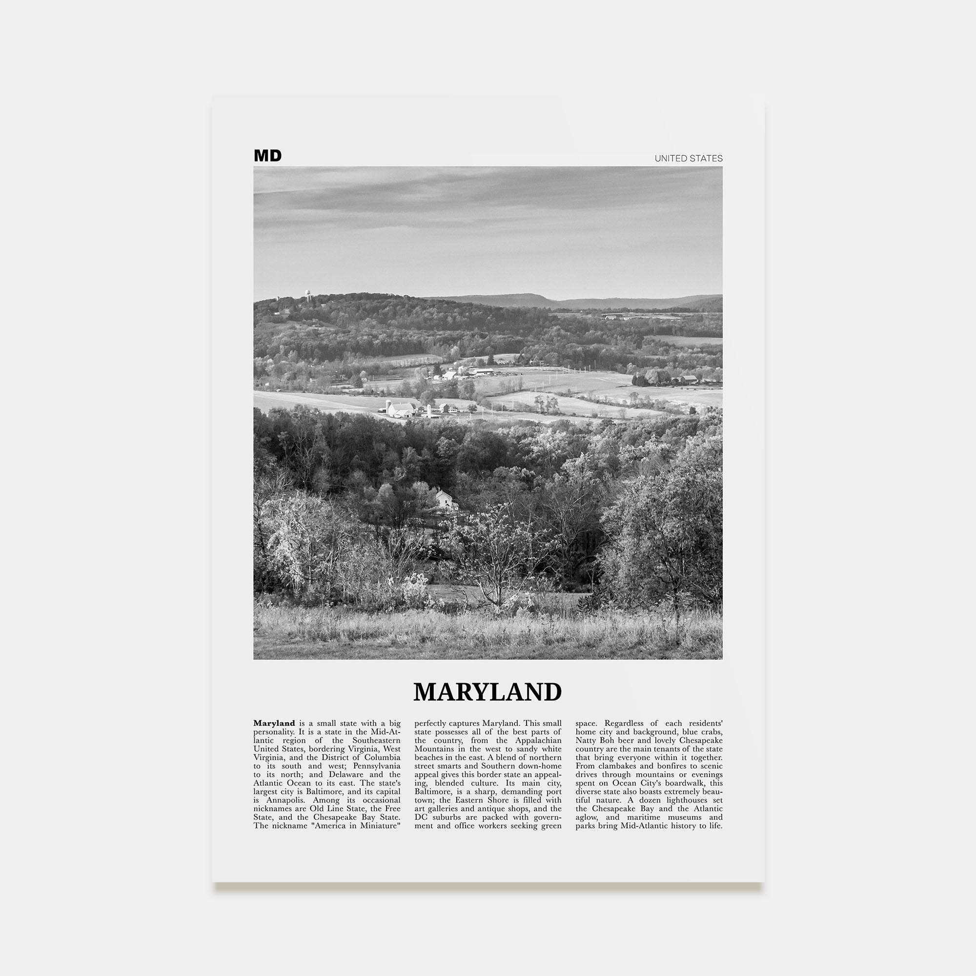 Maryland Travel B&W No 2 Poster