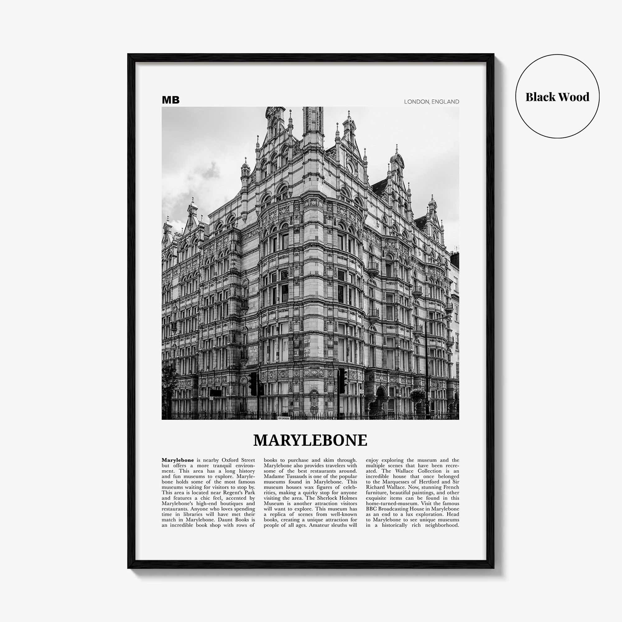 Marylebone Print Black and White, Marylebone Wall Art, Marylebone Poster, Marylebone Photo, Marylebone Wall Décor, Marylebone Map, London,