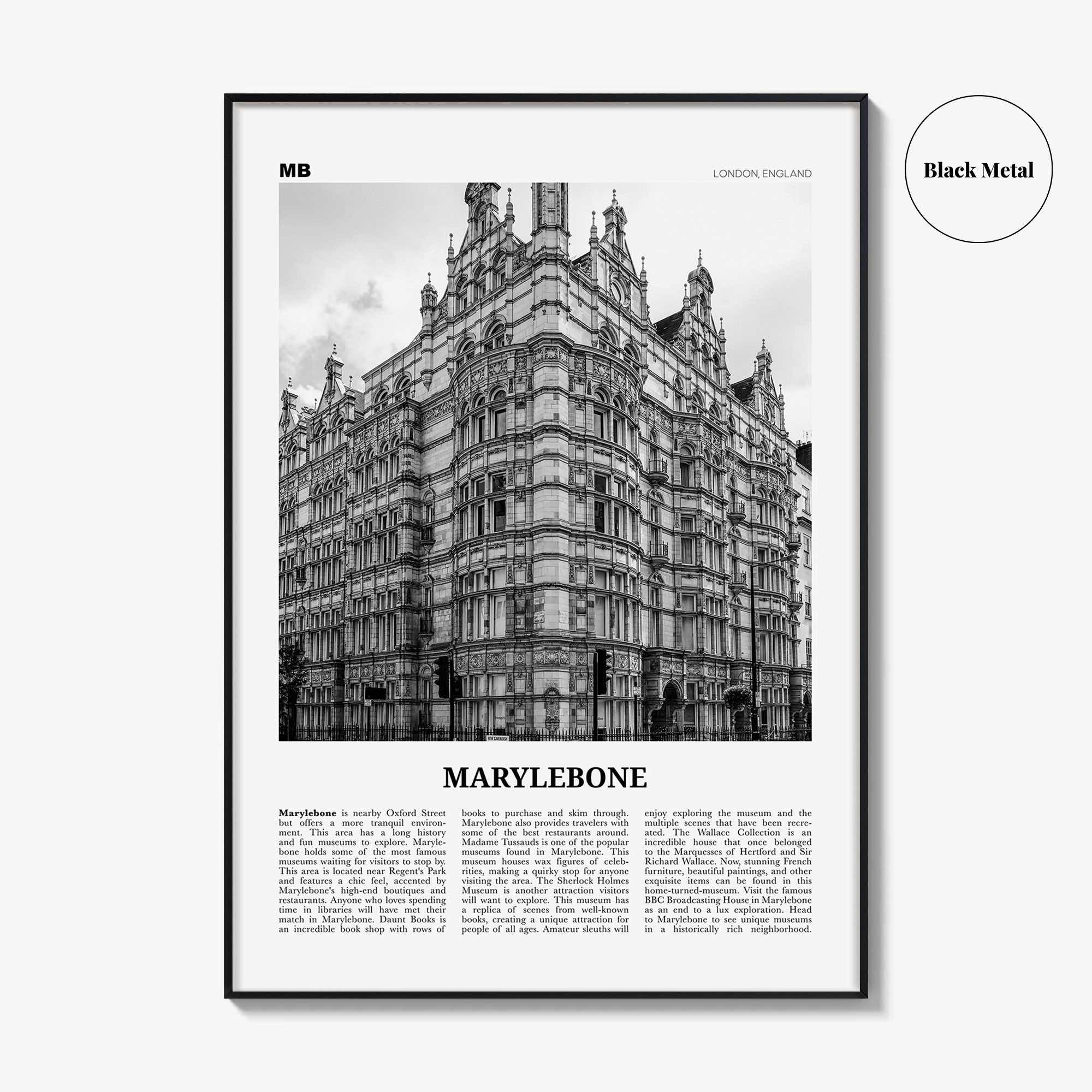 Marylebone Print Black and White, Marylebone Wall Art, Marylebone Poster, Marylebone Photo, Marylebone Wall Décor, Marylebone Map, London,
