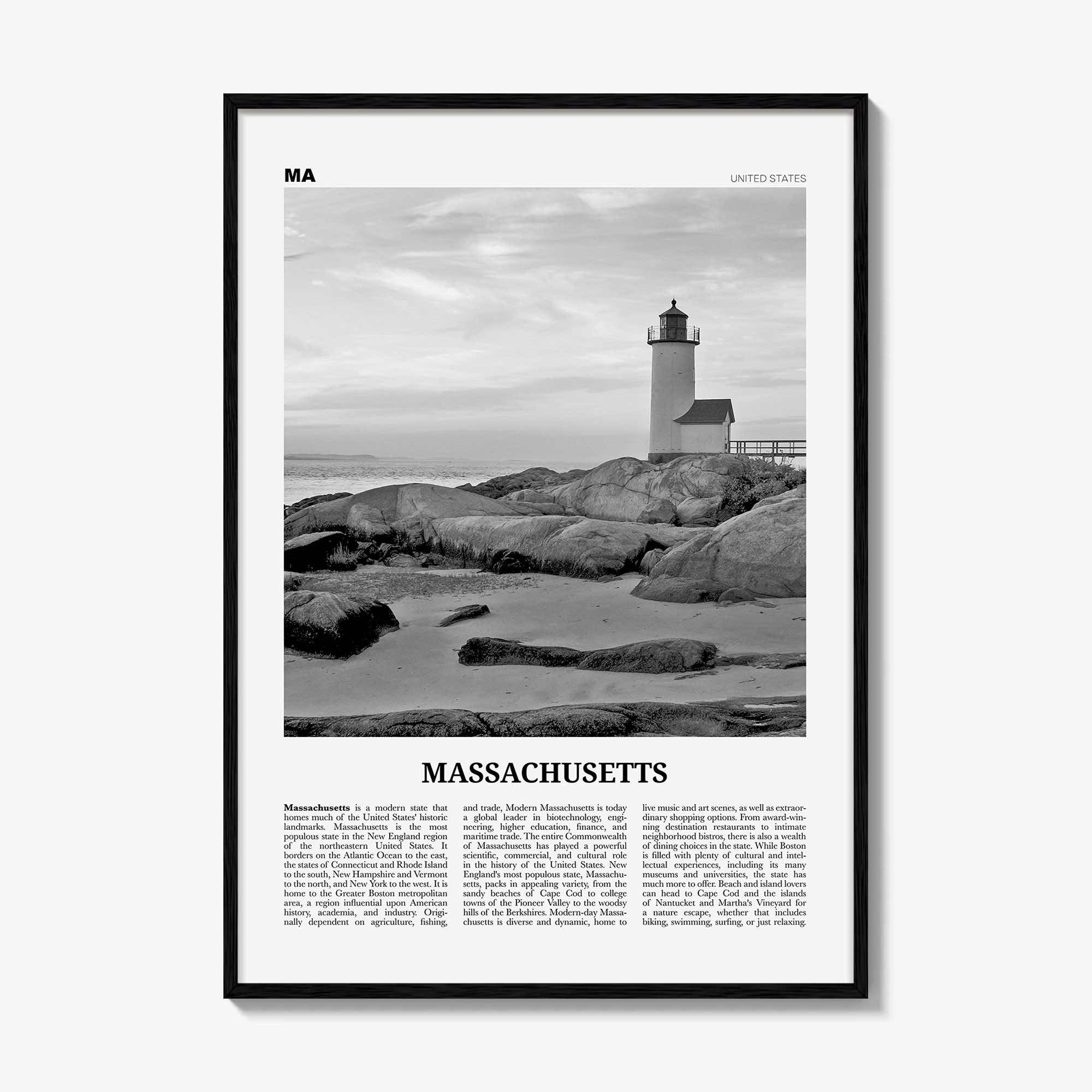 Massachusetts Print Black and White No 3, Massachusetts Art, Massachusetts Poster, Massachusetts Photo, Massachusetts Map