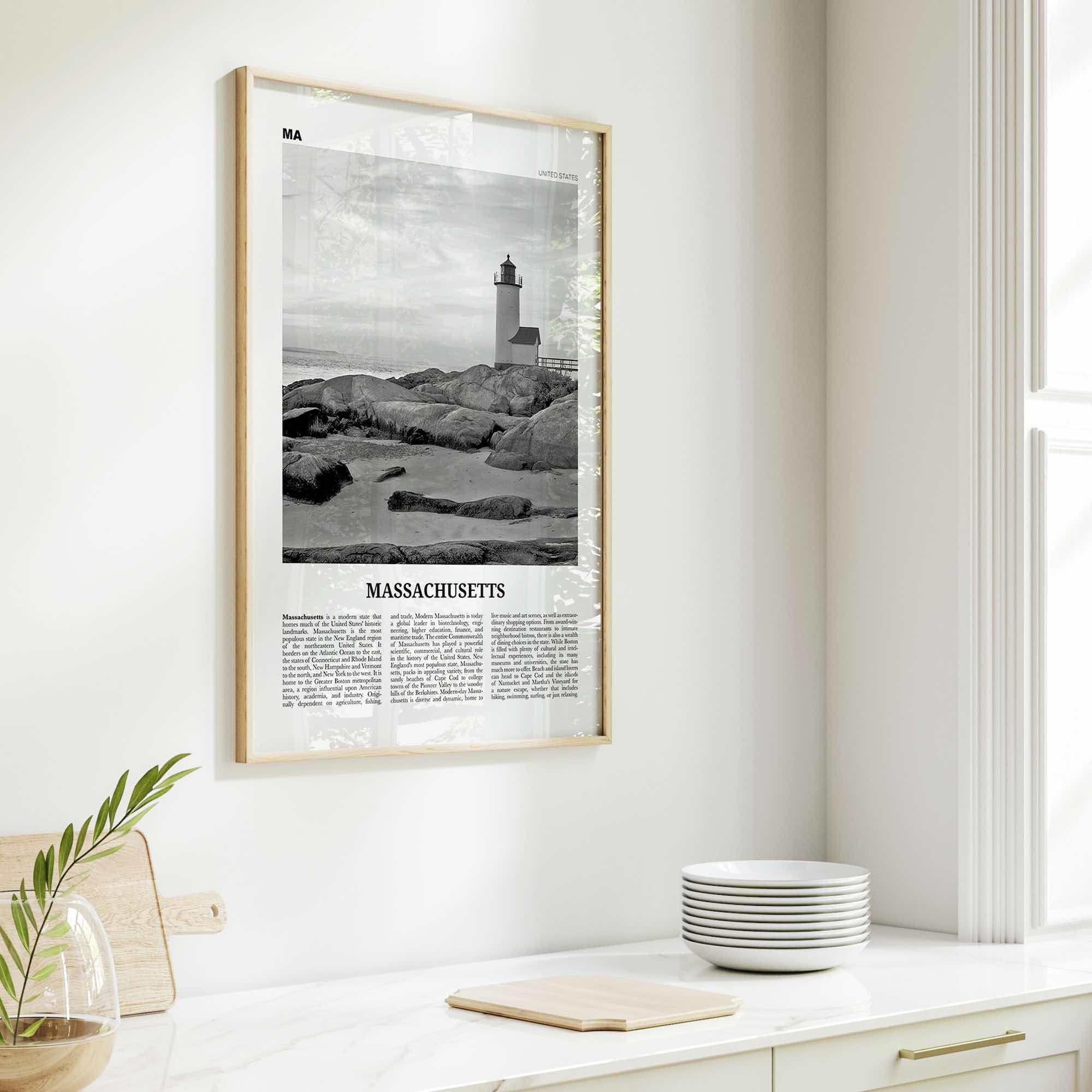 Massachusetts Print Black and White No 3, Massachusetts Art, Massachusetts Poster, Massachusetts Photo, Massachusetts Map