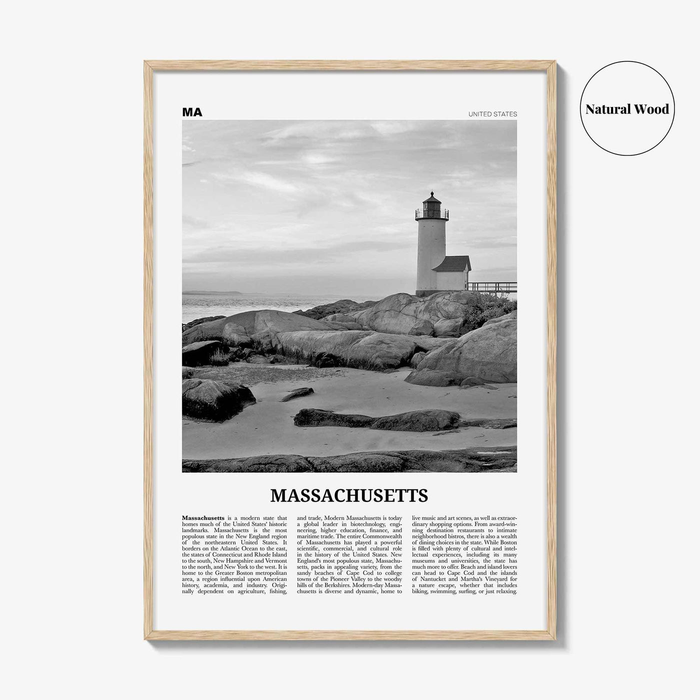 Massachusetts Print Black and White No 3, Massachusetts Art, Massachusetts Poster, Massachusetts Photo, Massachusetts Map