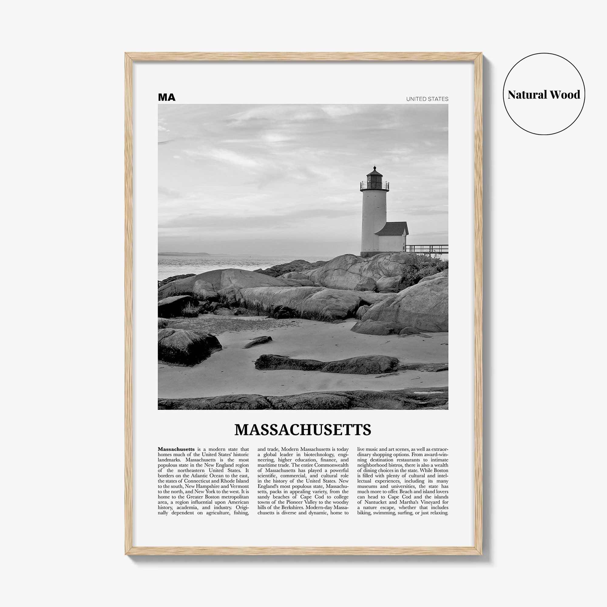 Massachusetts Print Black and White No 3, Massachusetts Art, Massachusetts Poster, Massachusetts Photo, Massachusetts Map