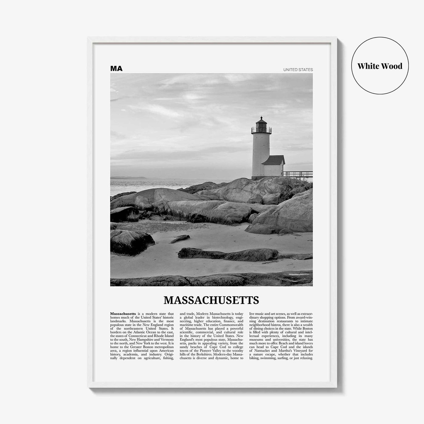 Massachusetts Print Black and White No 3, Massachusetts Art, Massachusetts Poster, Massachusetts Photo, Massachusetts Map