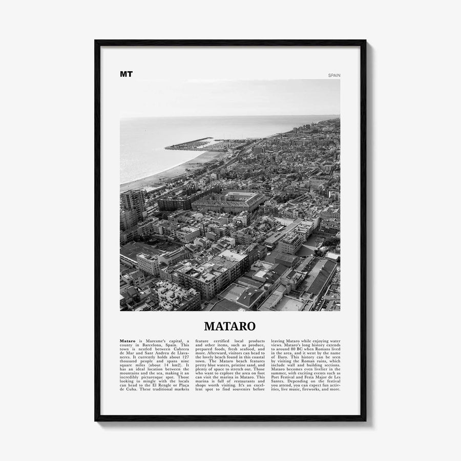 Mataro Print Black and White, Mataro Wall Art, Mataro Poster, Mataro Photo, Mataro Wall Décor, Mataro Map, Spain