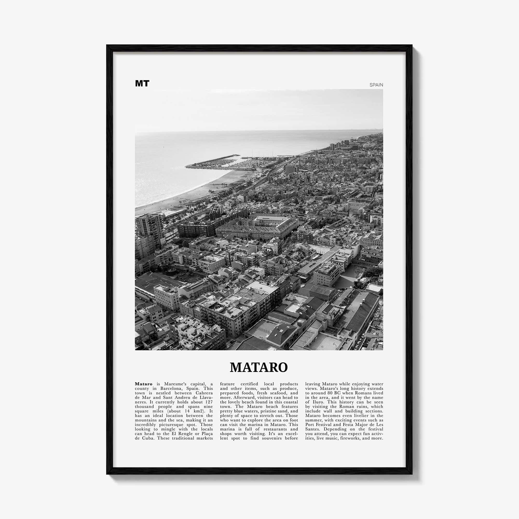 Mataro Print Black and White, Mataro Wall Art, Mataro Poster, Mataro Photo, Mataro Wall Décor, Mataro Map, Spain