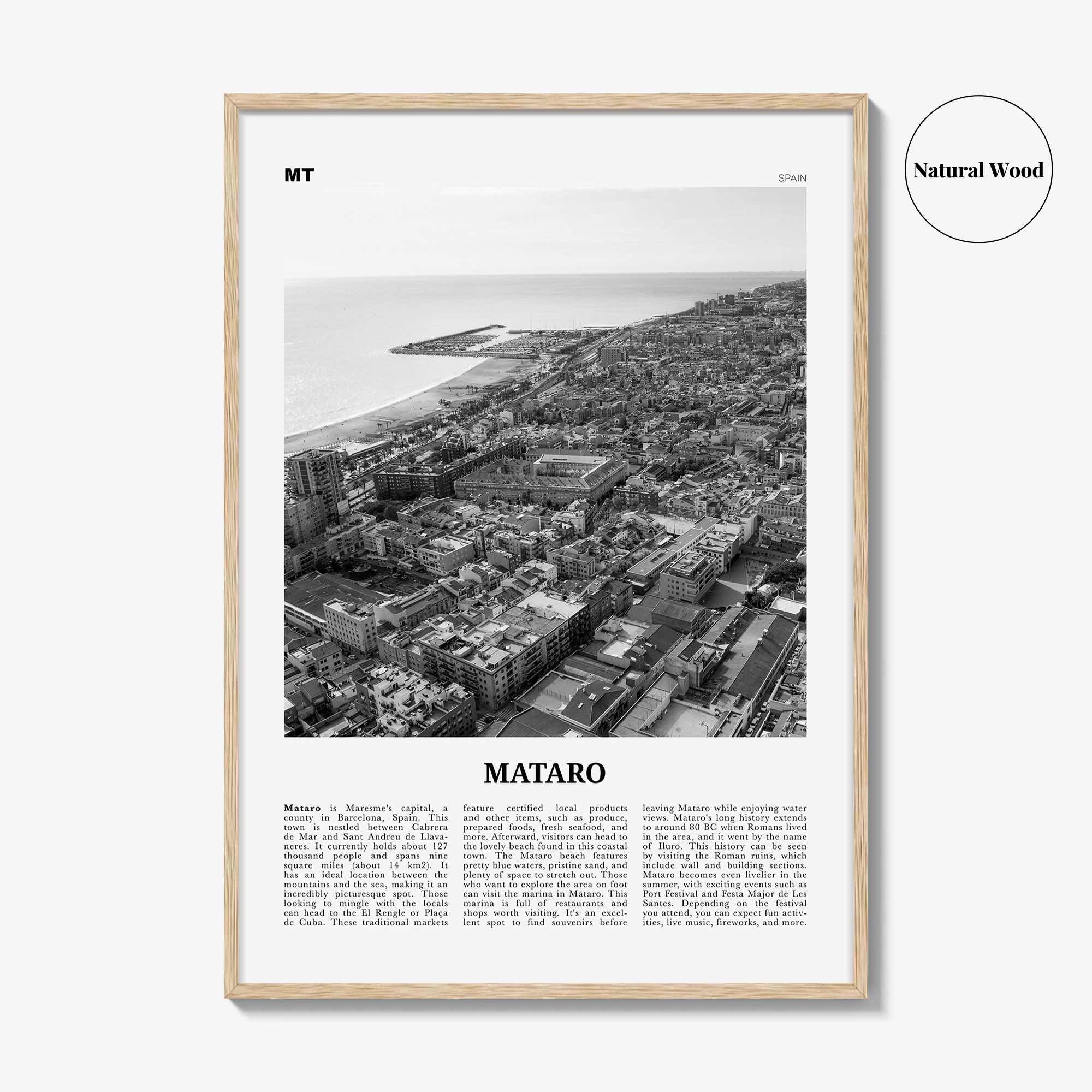 Mataro Print Black and White, Mataro Wall Art, Mataro Poster, Mataro Photo, Mataro Wall Décor, Mataro Map, Spain