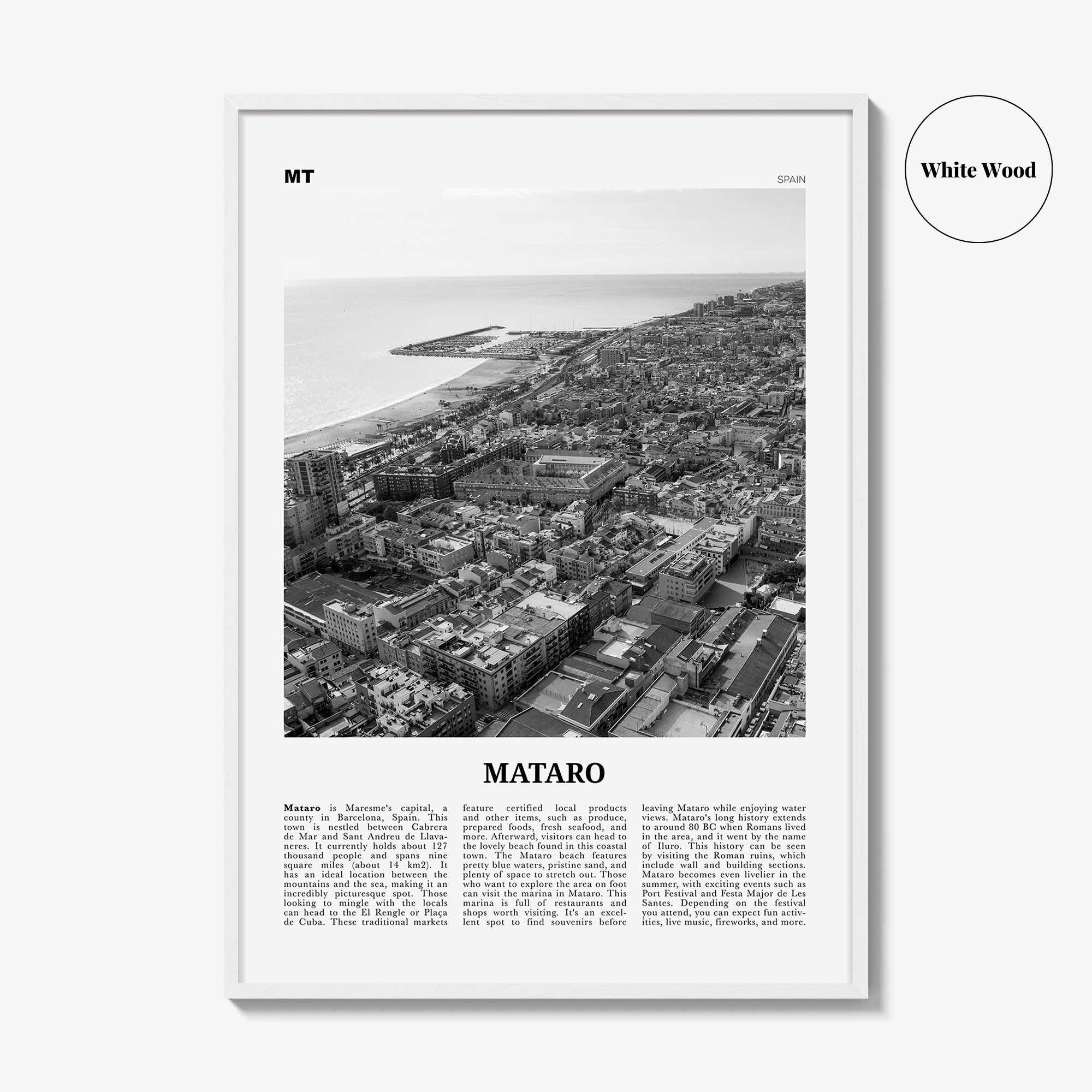 Mataro Print Black and White, Mataro Wall Art, Mataro Poster, Mataro Photo, Mataro Wall Décor, Mataro Map, Spain
