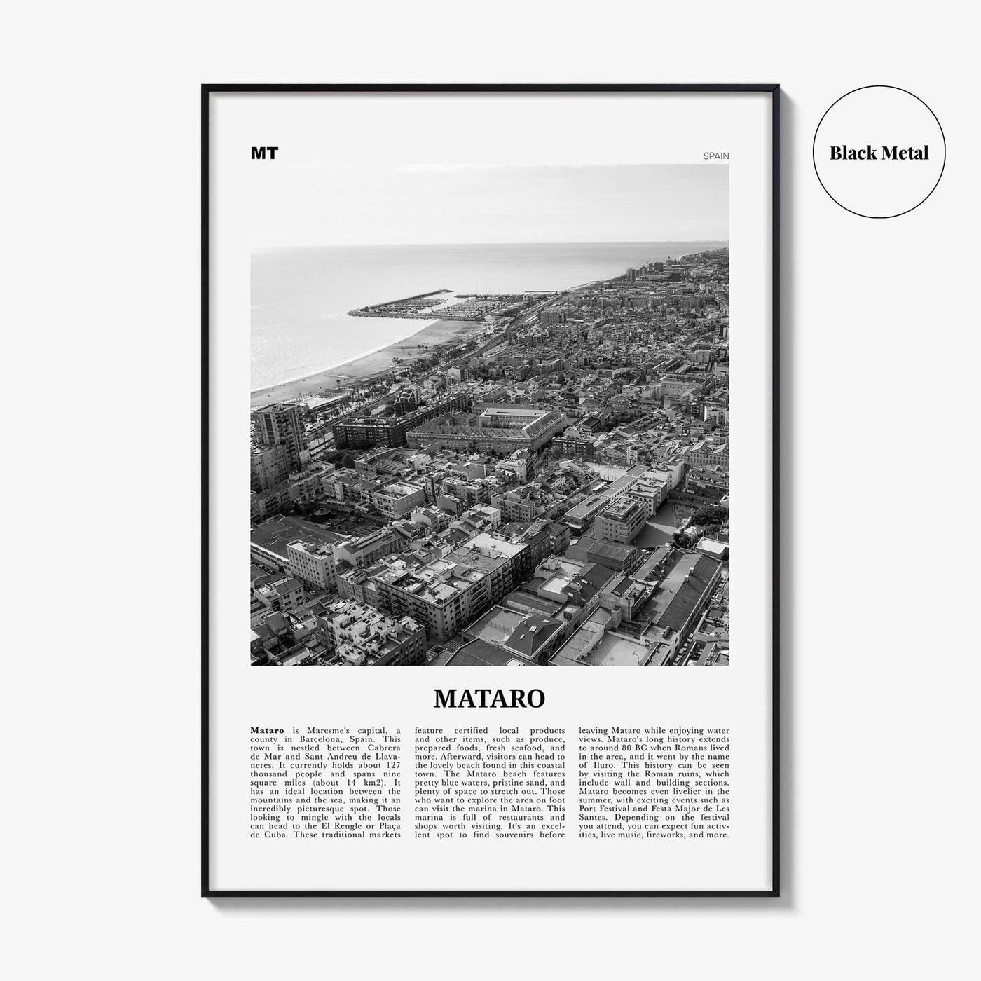 Mataro Print Black and White, Mataro Wall Art, Mataro Poster, Mataro Photo, Mataro Wall Décor, Mataro Map, Spain