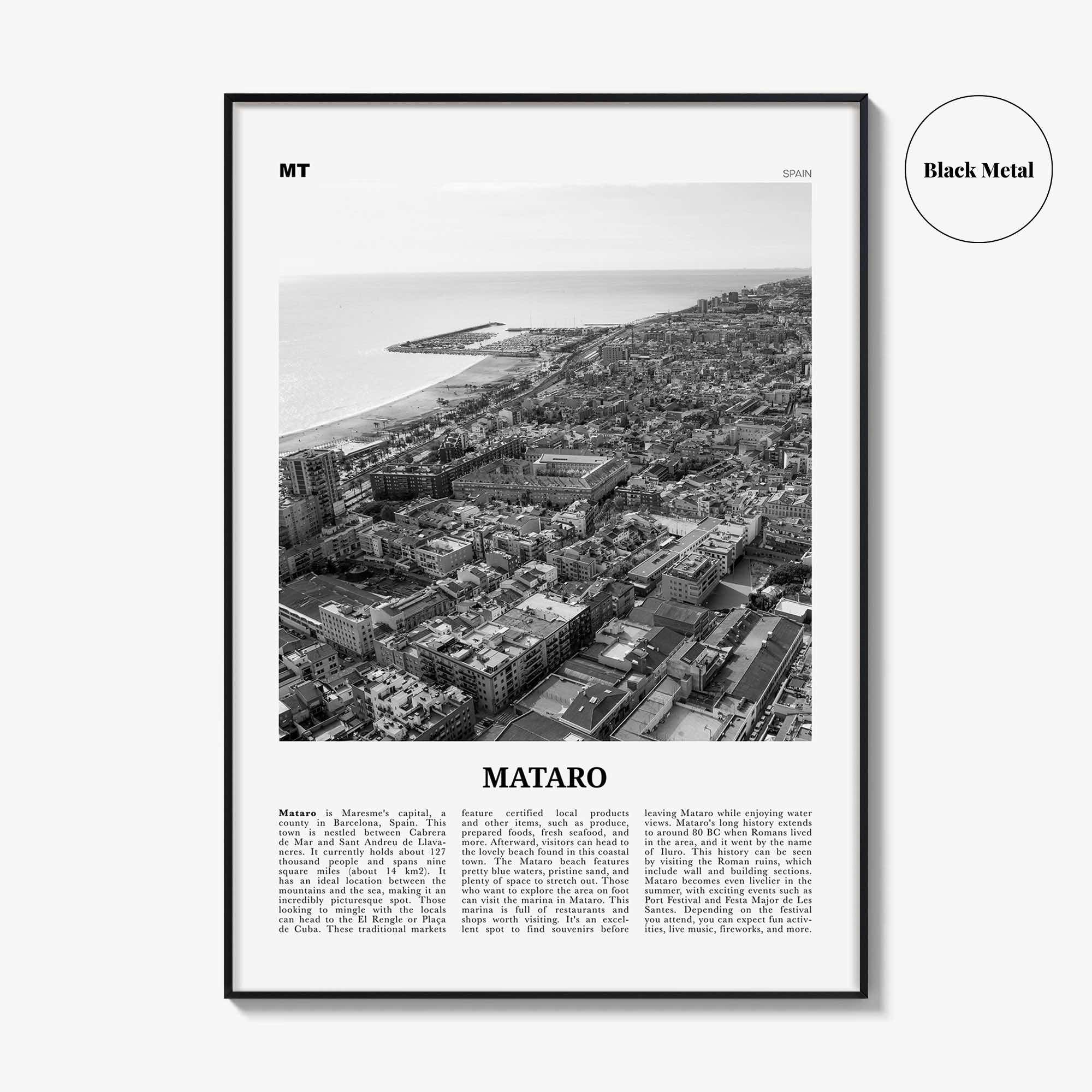 Mataro Print Black and White, Mataro Wall Art, Mataro Poster, Mataro Photo, Mataro Wall Décor, Mataro Map, Spain