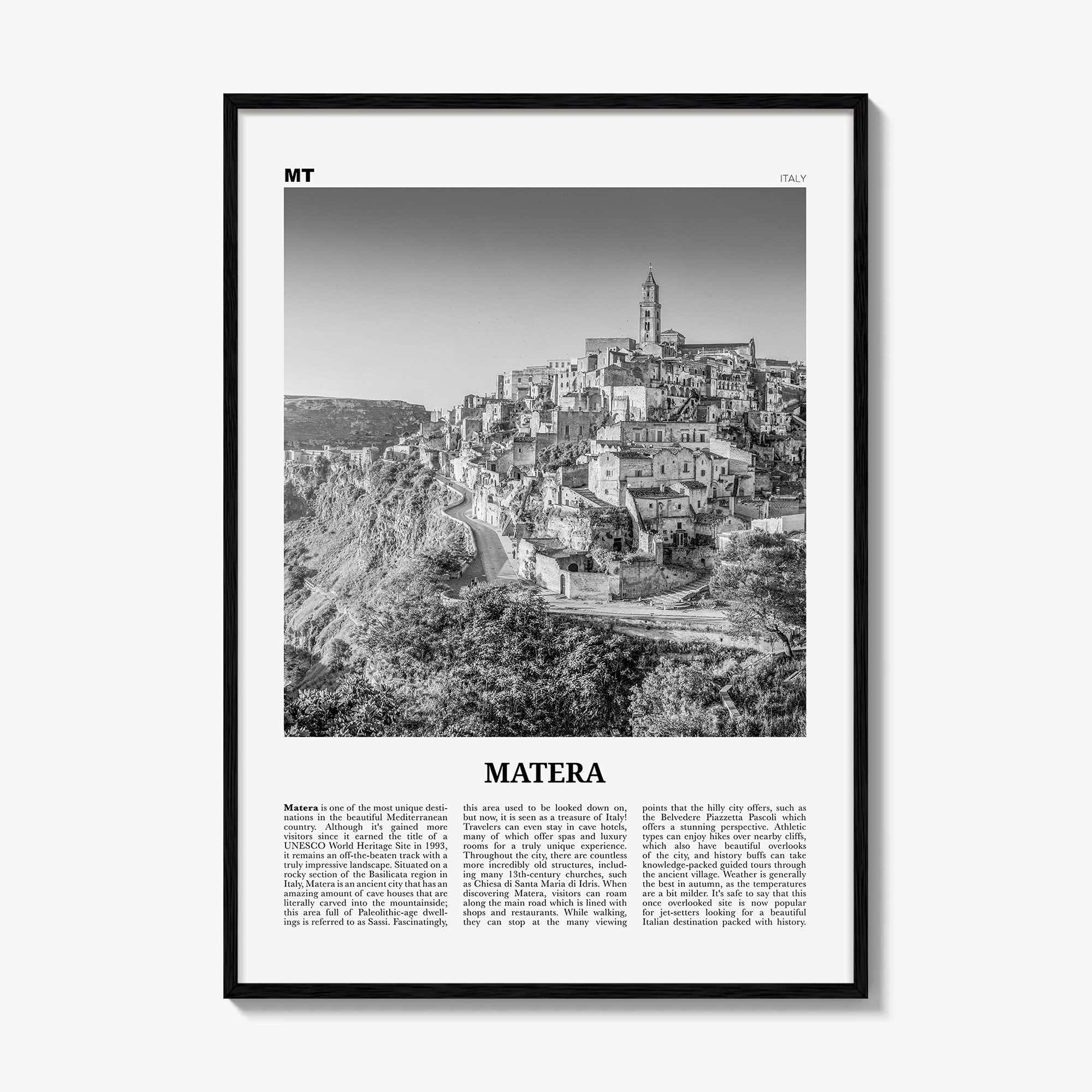 Matera Print Black and White, Matera Wall Art, Matera Poster, Matera Photo, Matera Wall Décor, Matera Map, Michigan, USA
