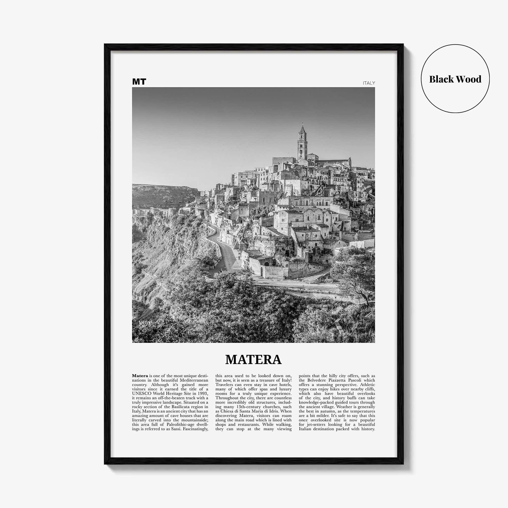Matera Print Black and White, Matera Wall Art, Matera Poster, Matera Photo, Matera Wall Décor, Matera Map, Michigan, USA