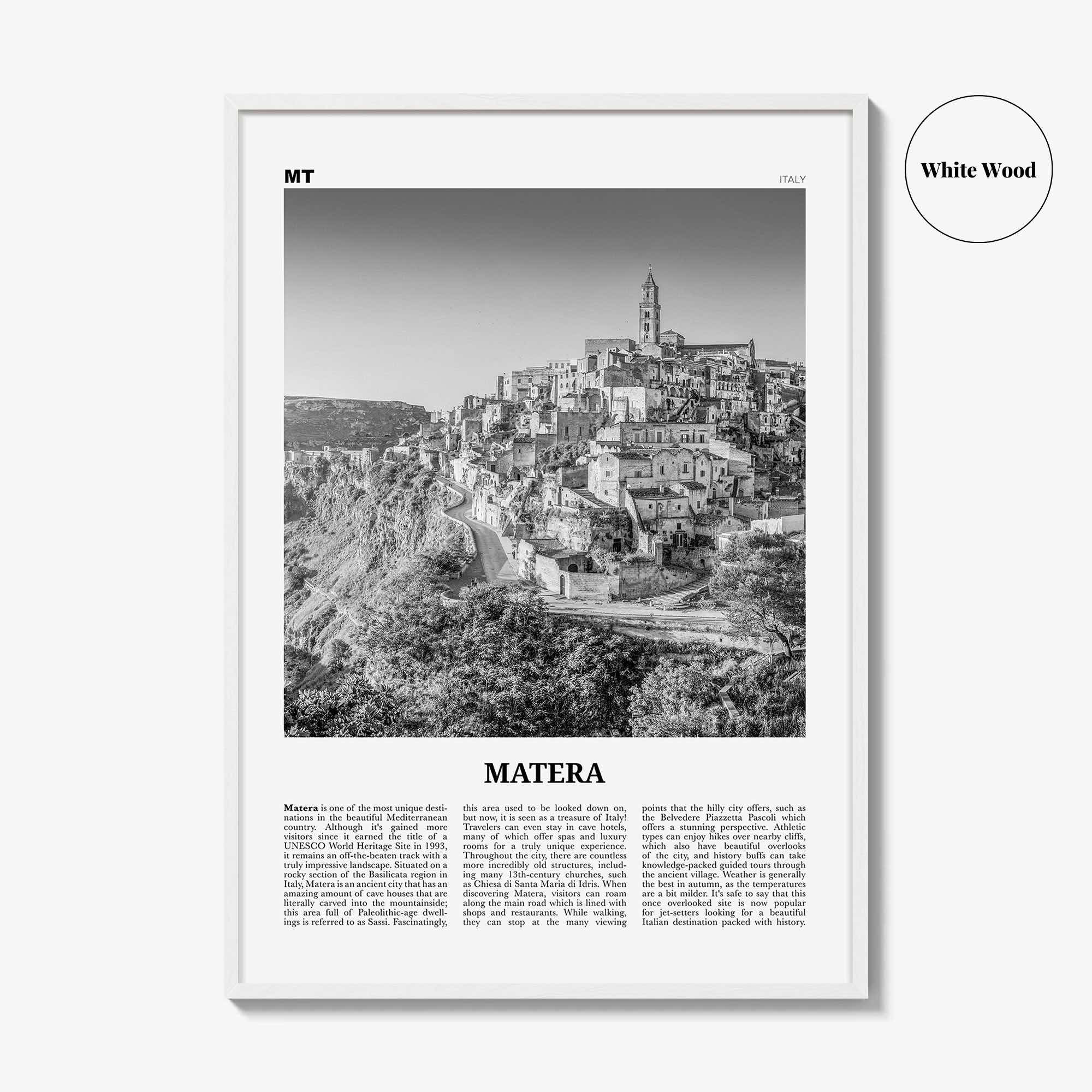 Matera Print Black and White, Matera Wall Art, Matera Poster, Matera Photo, Matera Wall Décor, Matera Map, Michigan, USA