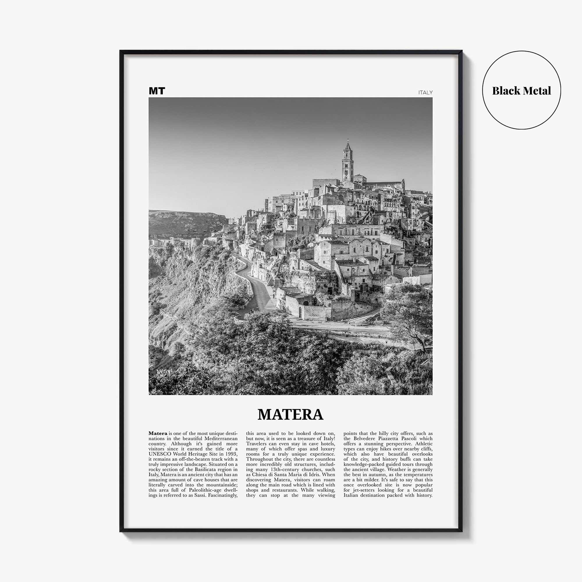 Matera Print Black and White, Matera Wall Art, Matera Poster, Matera Photo, Matera Wall Décor, Matera Map, Michigan, USA