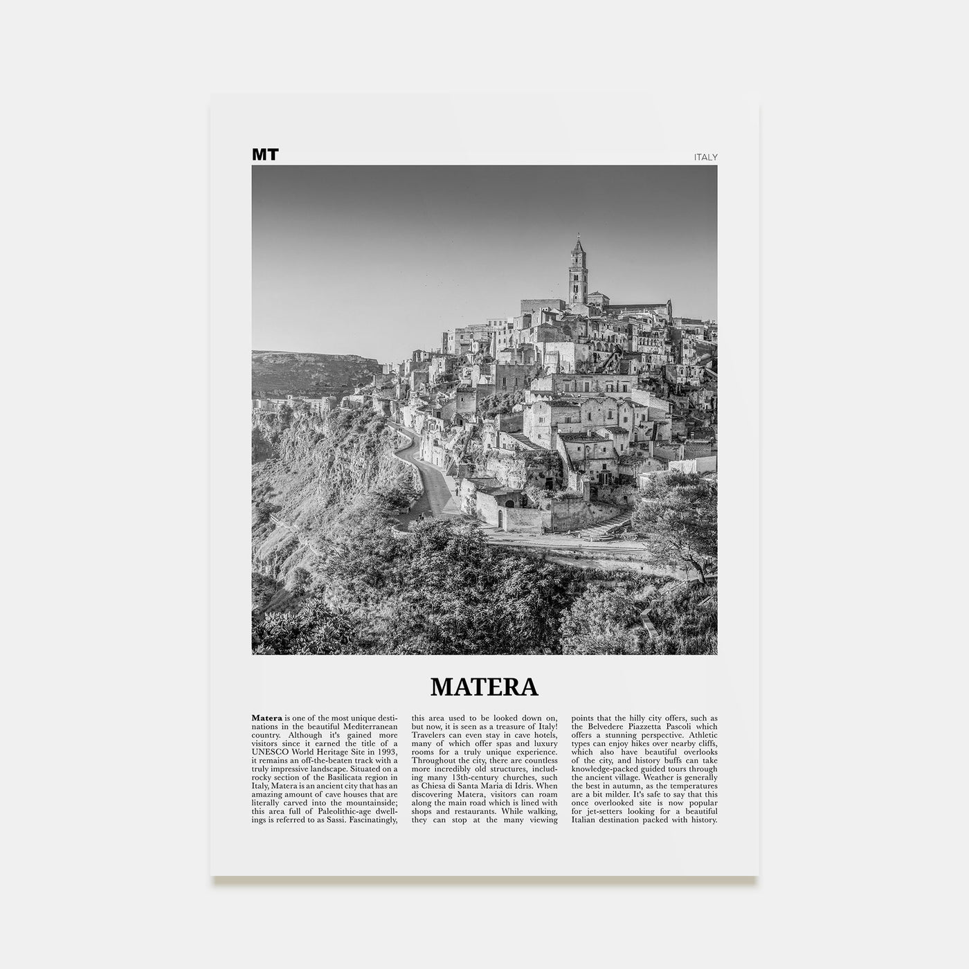 Matera Travel B&W Poster