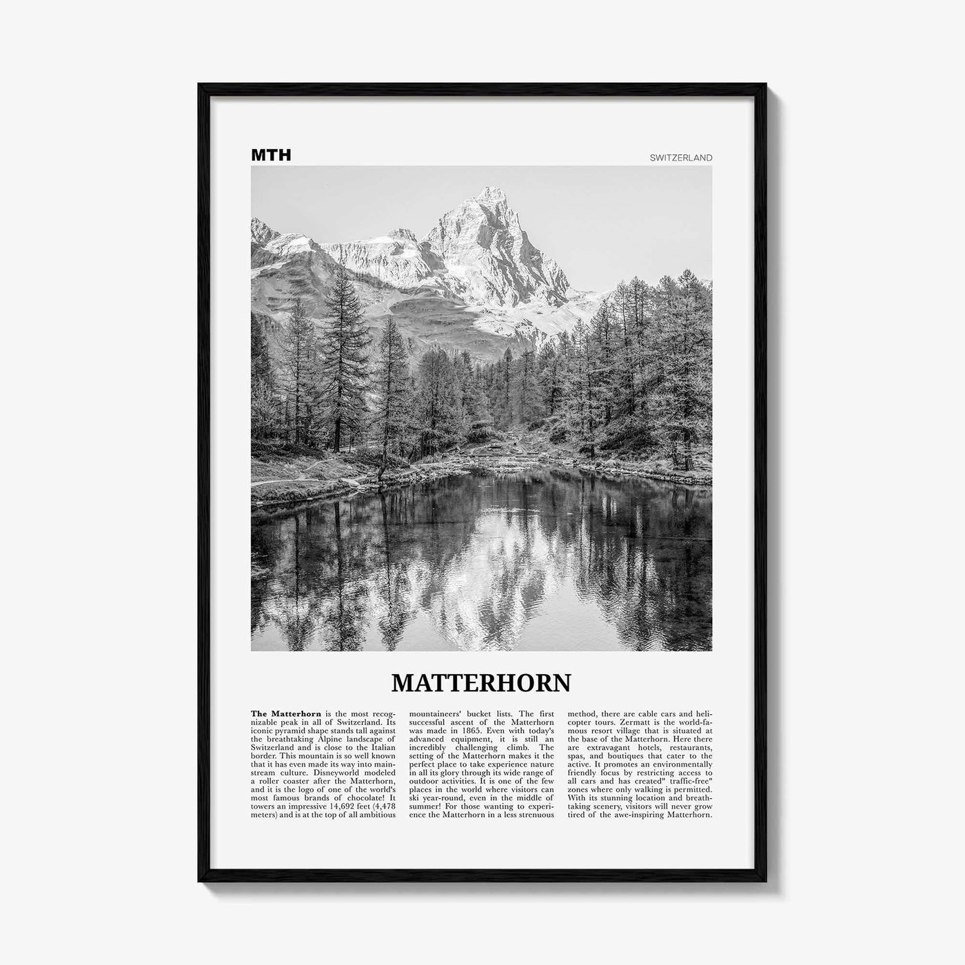 Matterhorn Print Black and White, Matterhorn Wall Art, Matterhorn Poster, Matterhorn Photo, Zermatt, Switzerland