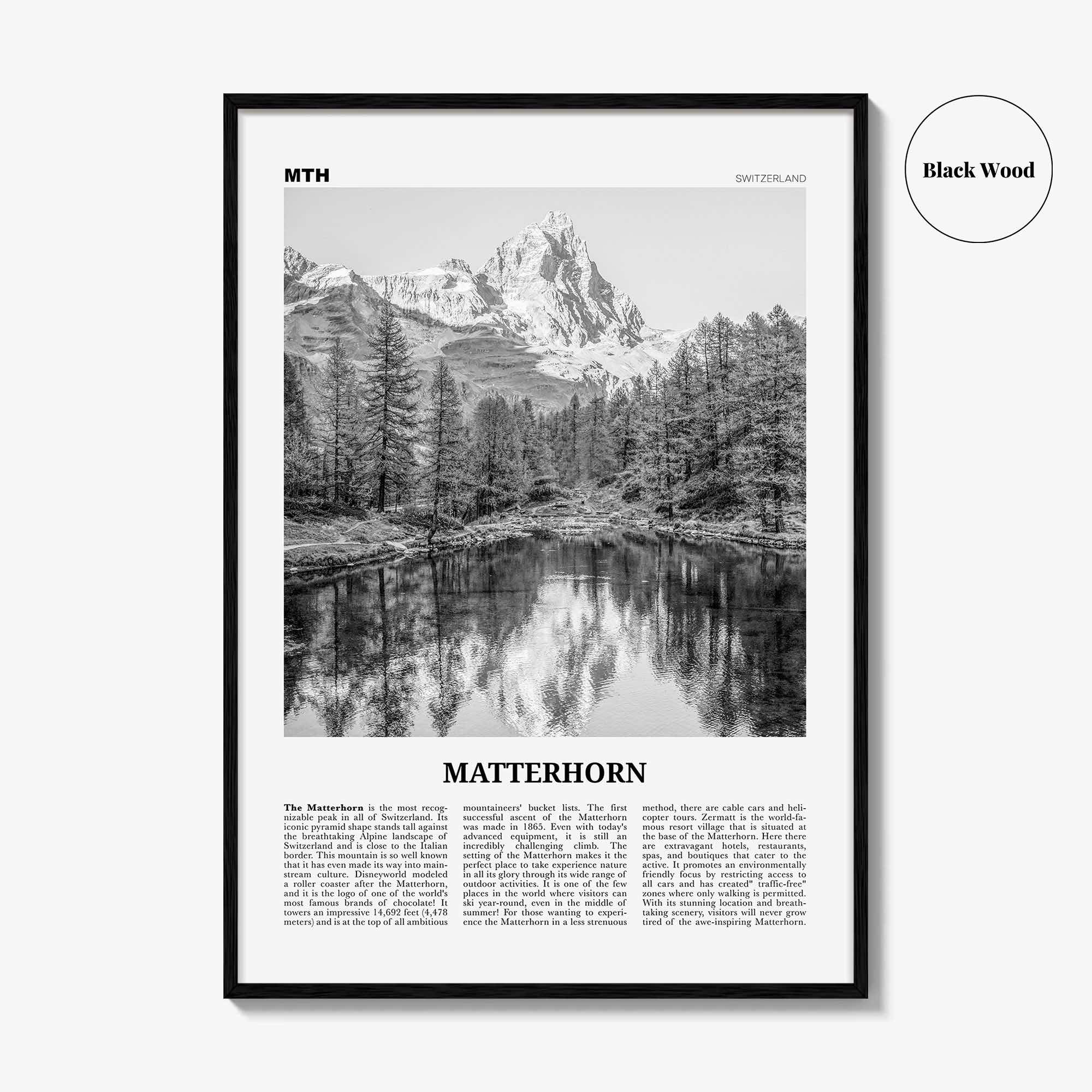 Matterhorn Print Black and White, Matterhorn Wall Art, Matterhorn Poster, Matterhorn Photo, Zermatt, Switzerland