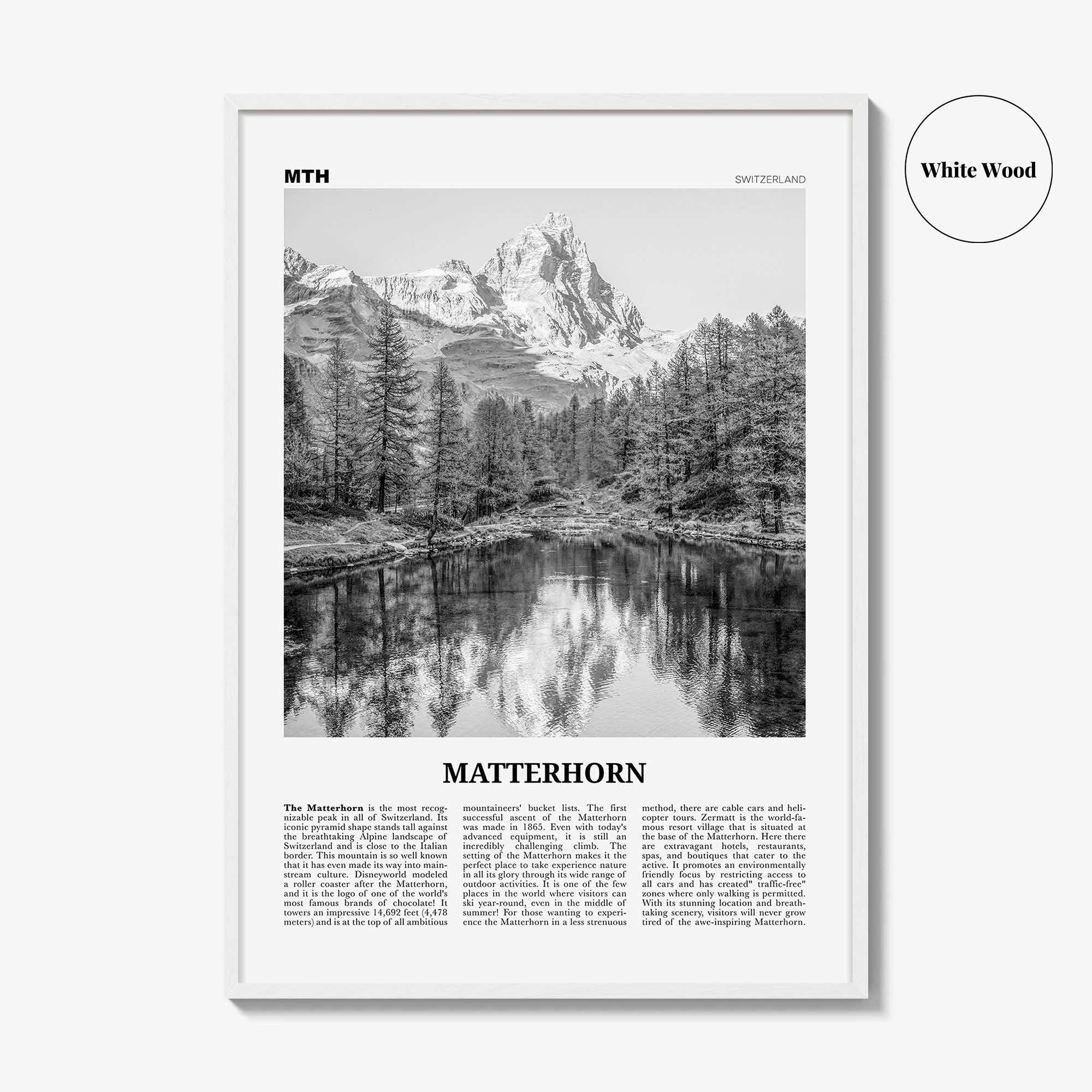 Matterhorn Print Black and White, Matterhorn Wall Art, Matterhorn Poster, Matterhorn Photo, Zermatt, Switzerland