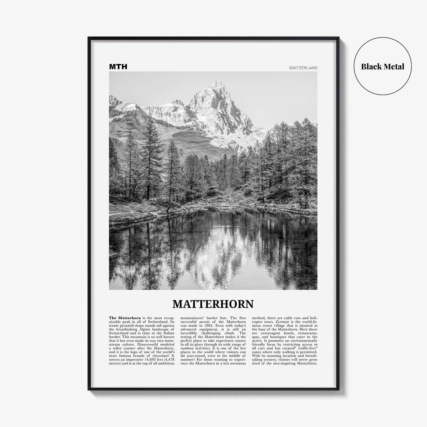 Matterhorn Print Black and White, Matterhorn Wall Art, Matterhorn Poster, Matterhorn Photo, Zermatt, Switzerland