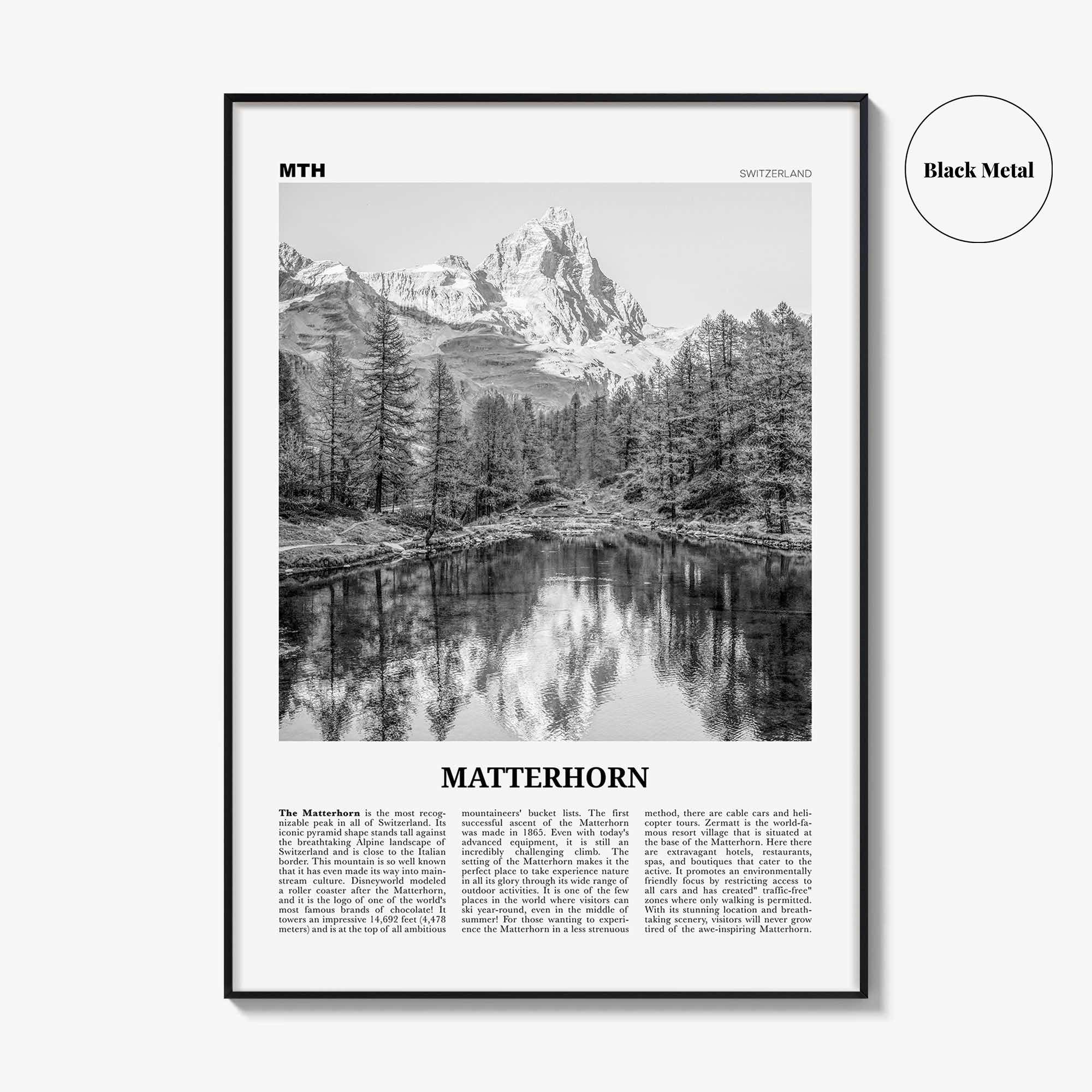 Matterhorn Print Black and White, Matterhorn Wall Art, Matterhorn Poster, Matterhorn Photo, Zermatt, Switzerland